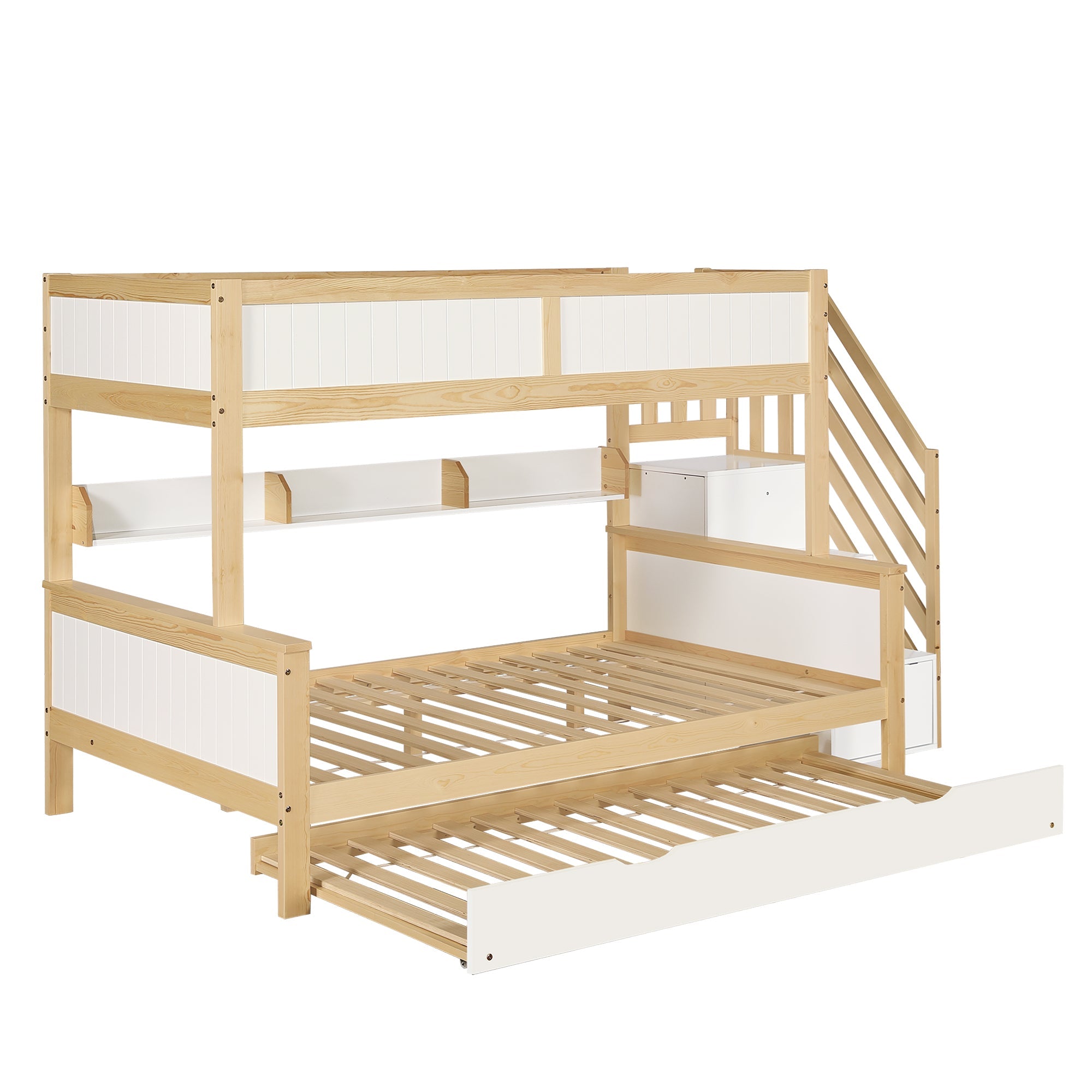 Logidon stapelbed naturel raster hoektrap onderschuifbed 90x200 120x200