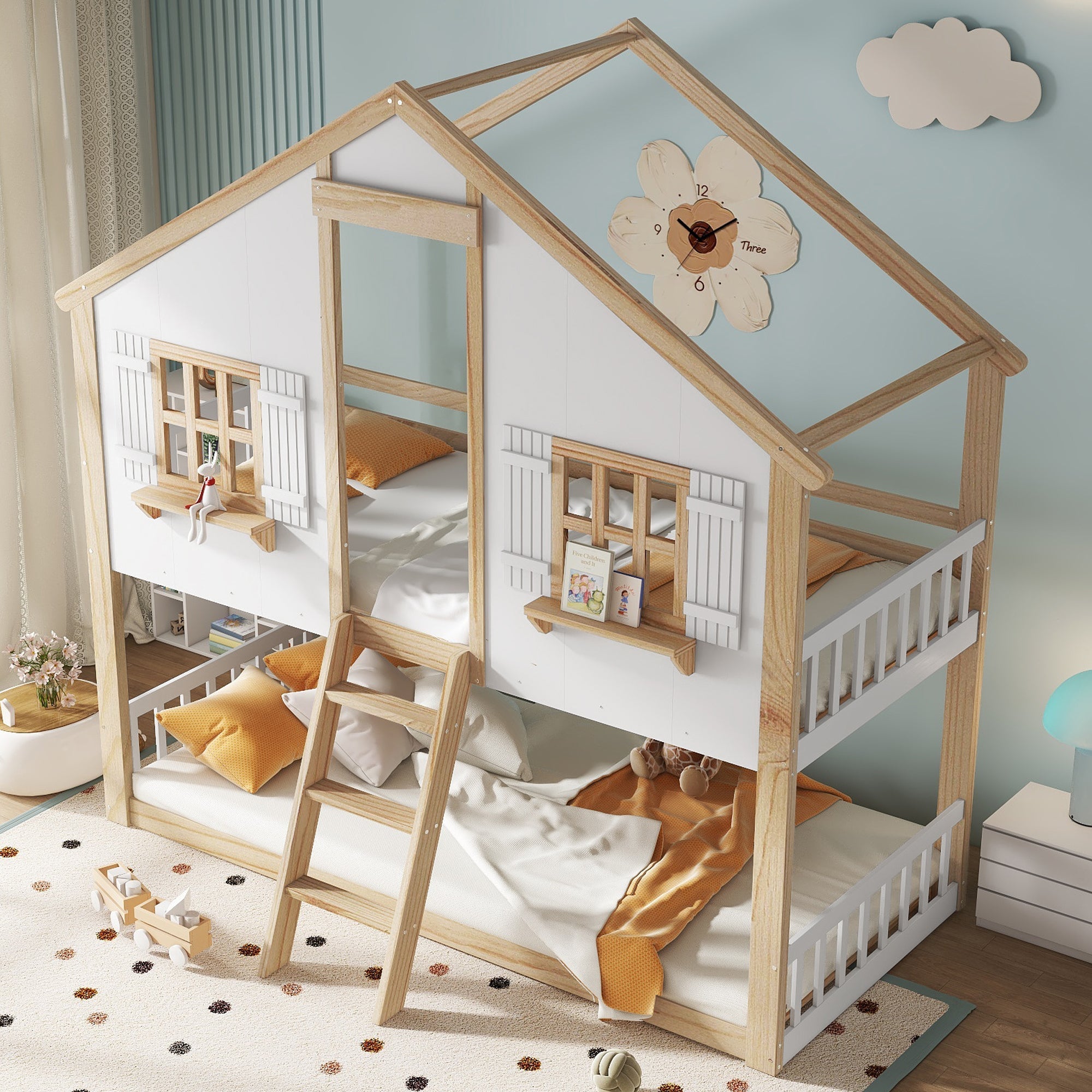 Logidon stapelbed 90x200 cm wit naturel met veiligheidsrailing