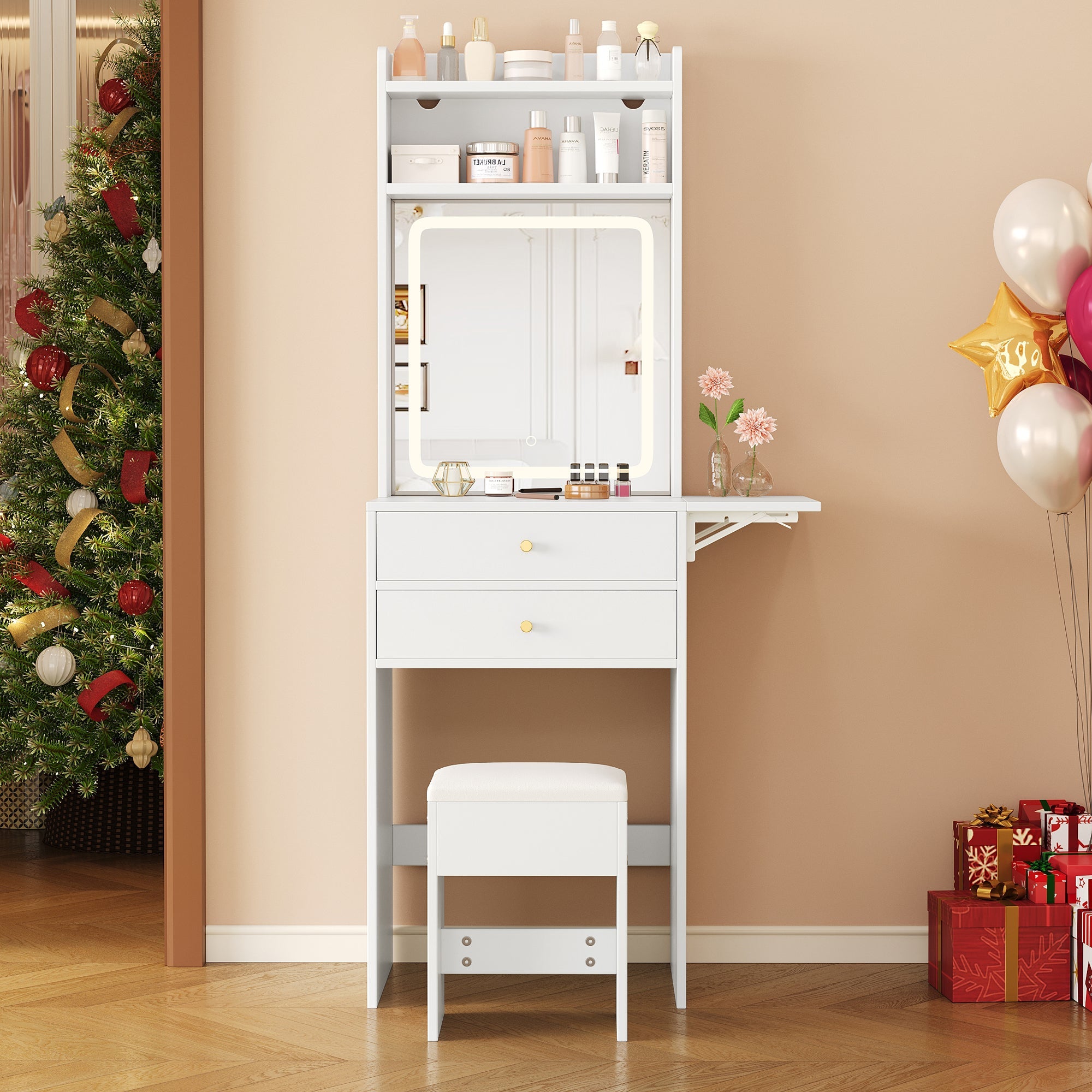 Logidon Kaptafel Verstelbaar LED-verlichting Wit 75×156×45 cm
