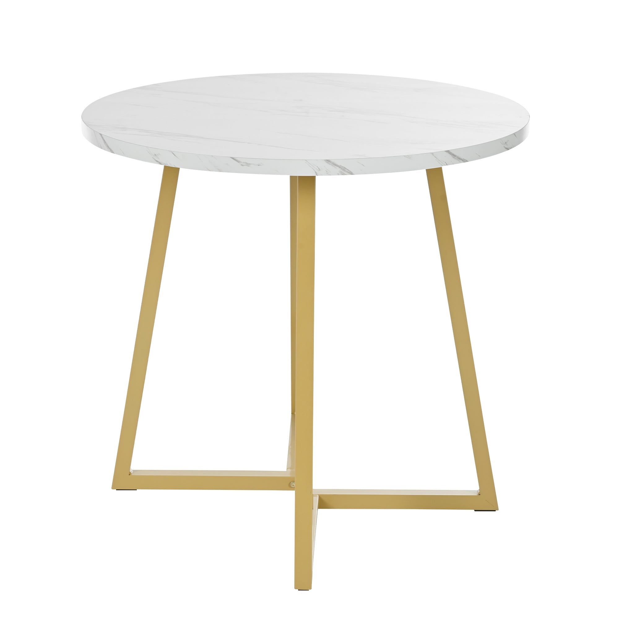 Logidon Ronde Eettafel Wit Marmeren Textuur Goud Frame 80 cm