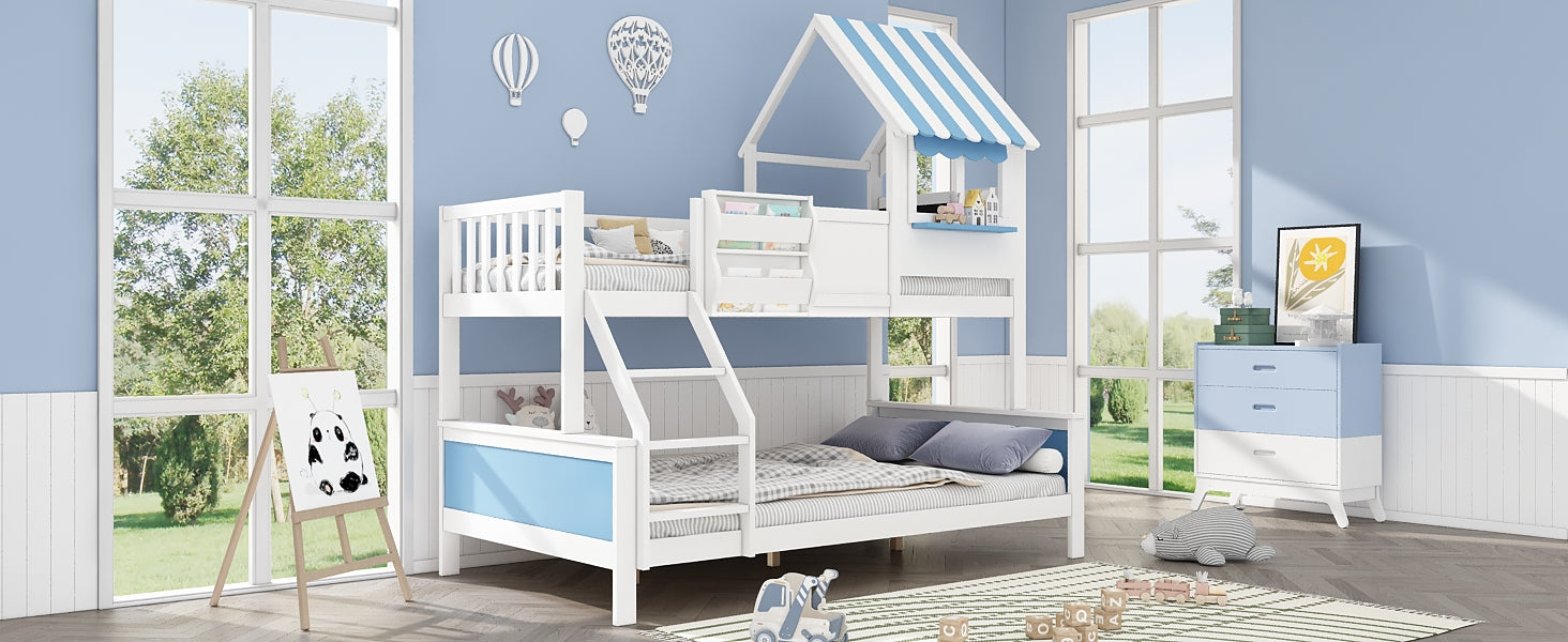 Logidon stapelbed kinderbed met opbergruimte 90x200/120x200 wit-blauw