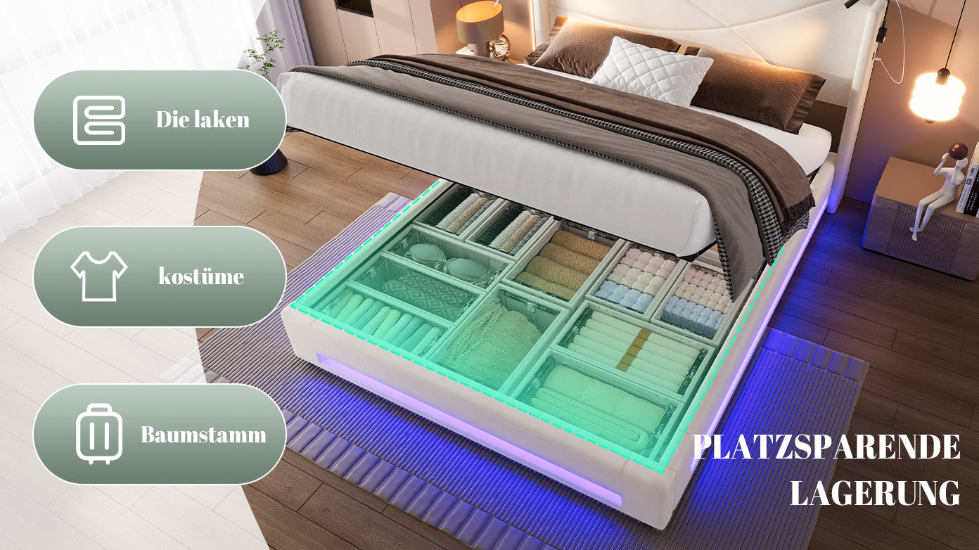 Logidon bedframe 160x200 cm beige fluweel met opbergruimte LED
