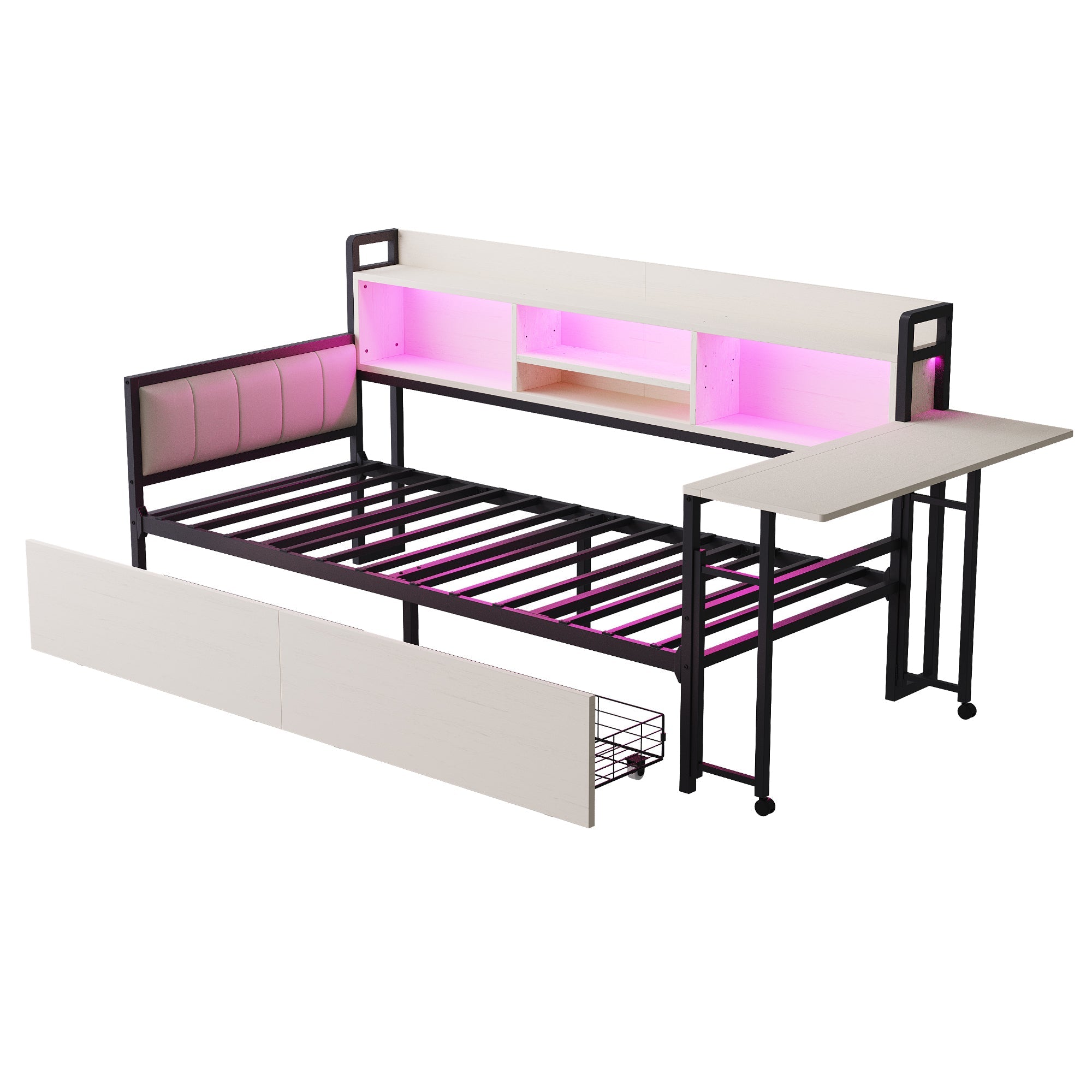 Logidon ijzeren slaapbank 90x200 cm met LED-verlichting opbergruimte wit