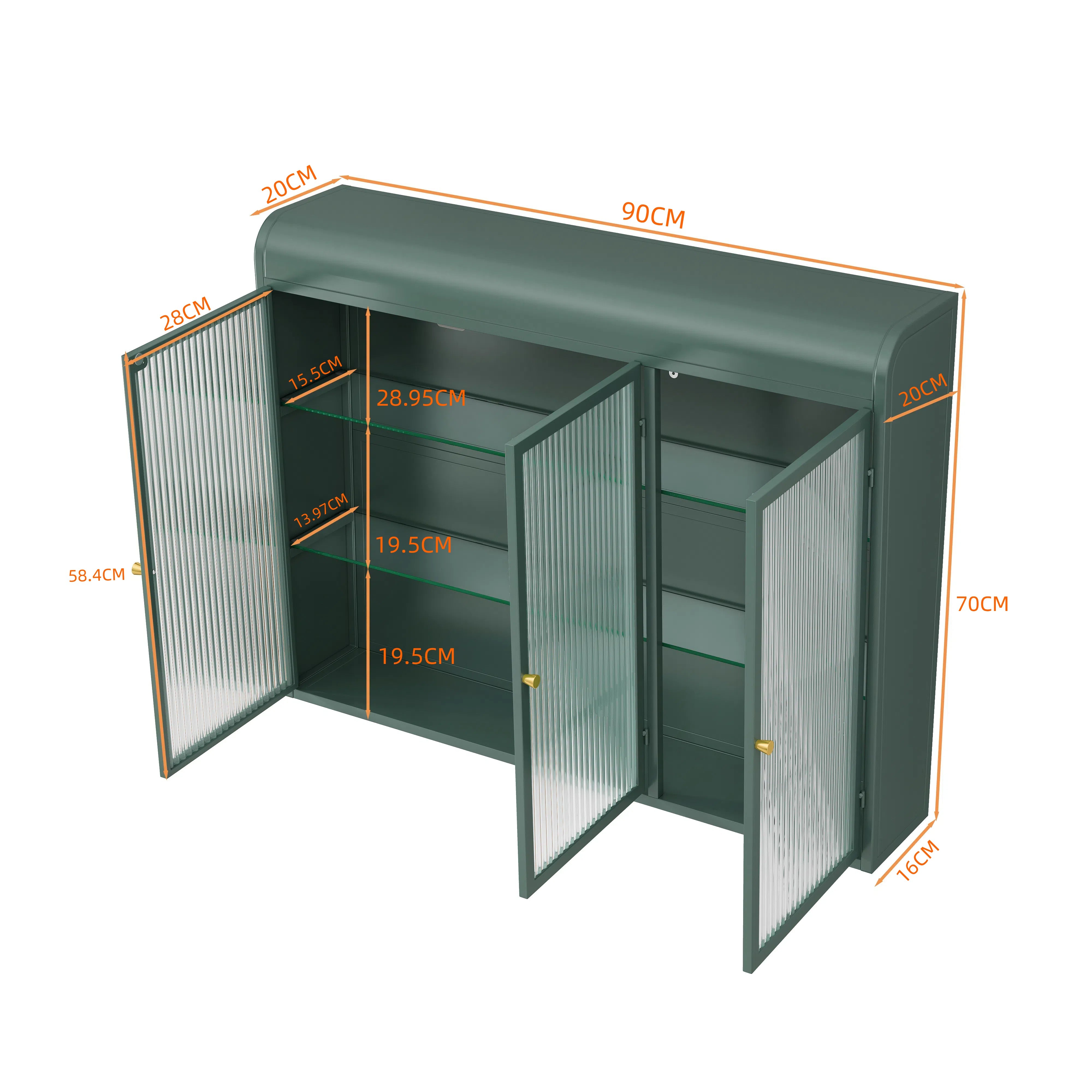 Logidon driedeurs gebogen glazen wandvitrine donkergroen
