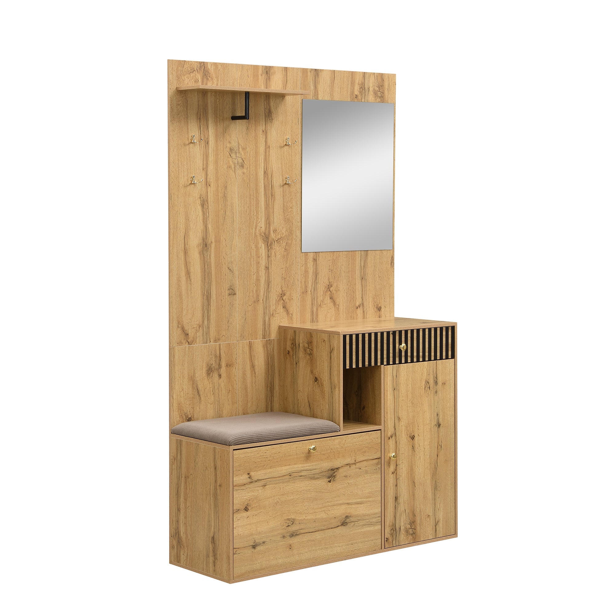 Logidon kledingkastset compacte kledingkast 110x185,5x37 cm natuurlijke MDF spiegel
