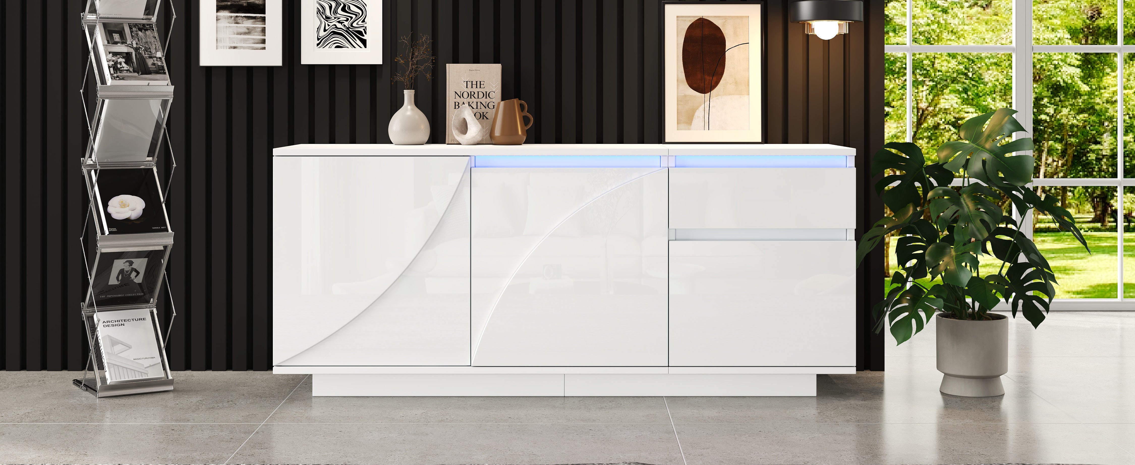 Logidon 140 x 40 x 60 cm hoogglans dressoir wit met LED