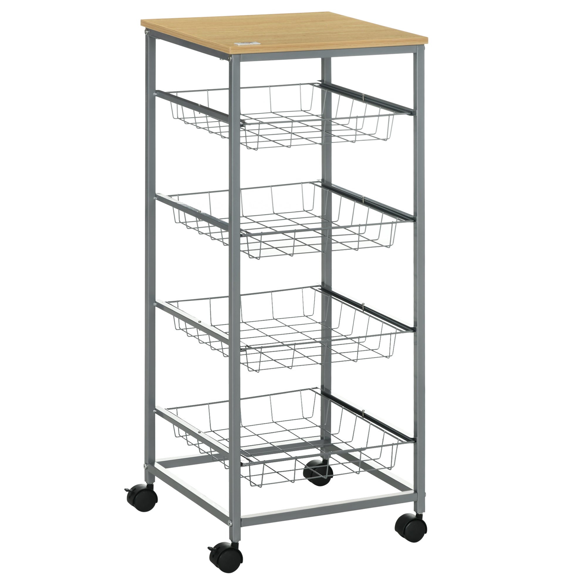 Logidon serveerwagen zilver 36,5x36,5x89 cm met metalen manden