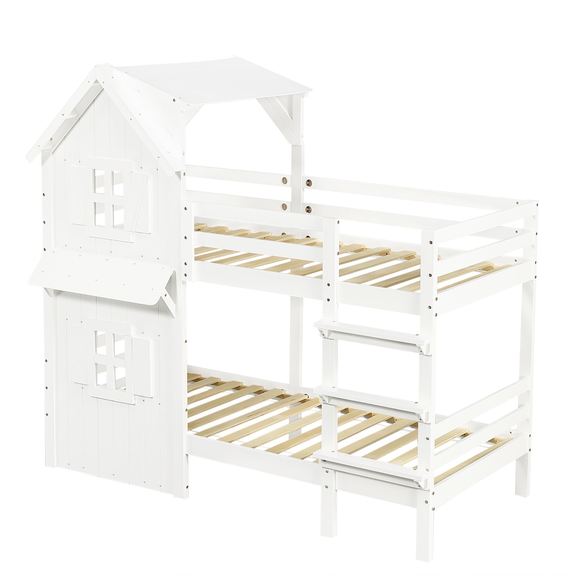 Logidon stapelbed huisstijl 90x200 wit met raam en dak