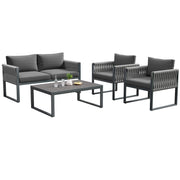 Logidon Tuinloungeset Grijs Touw met Gegalvaniseerd Ijzeren Frame Set van 4