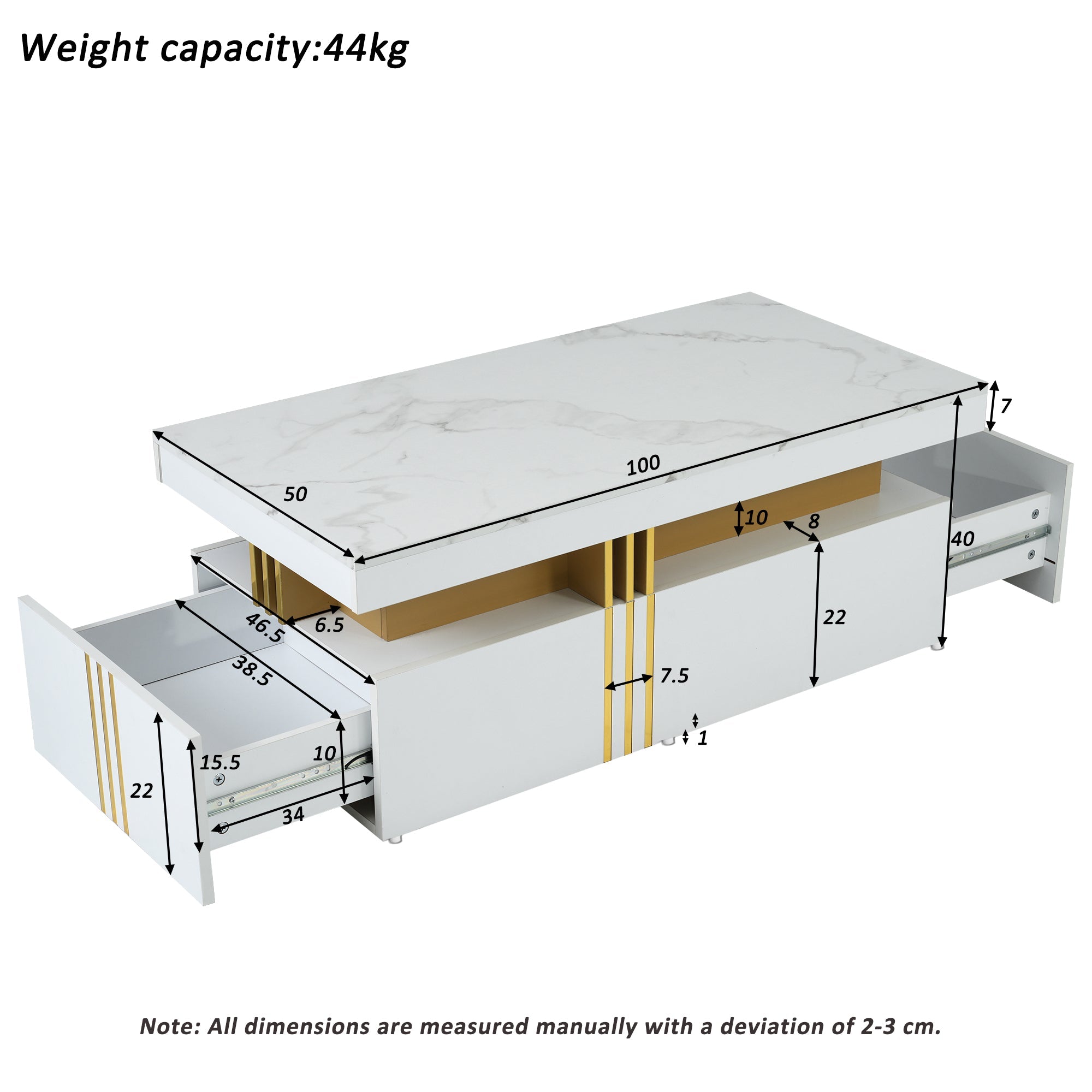 Logidon Moderne salontafel hoogglans blad, 2 lades, 100x50 cm