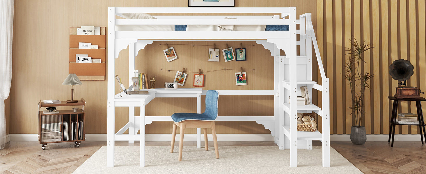 Logidon hoogslaper 140x200 cm wit met L-vormig bureau en opbergruimte