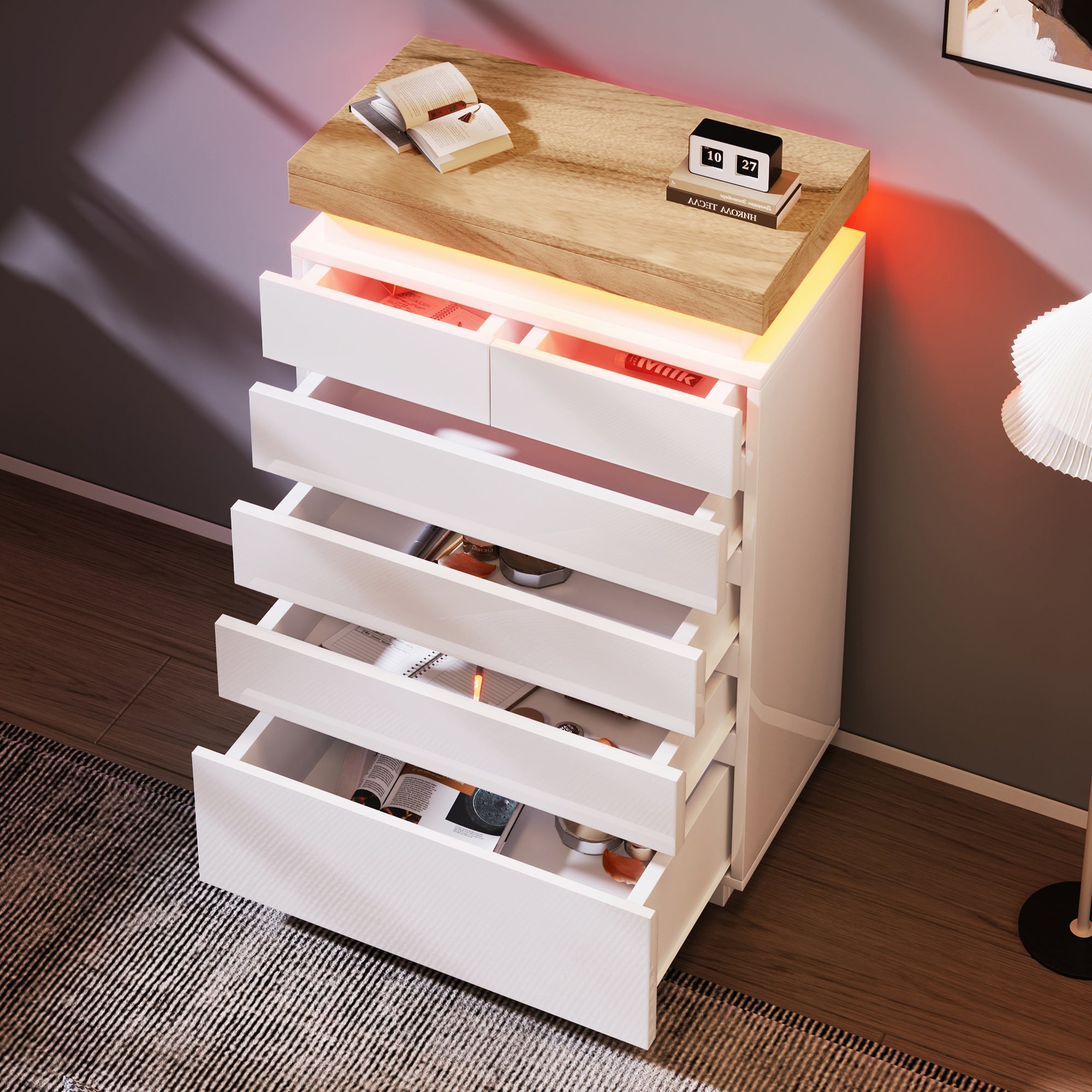 Logidon sideboard 6 drawers white 115x73x39 cm LED app control