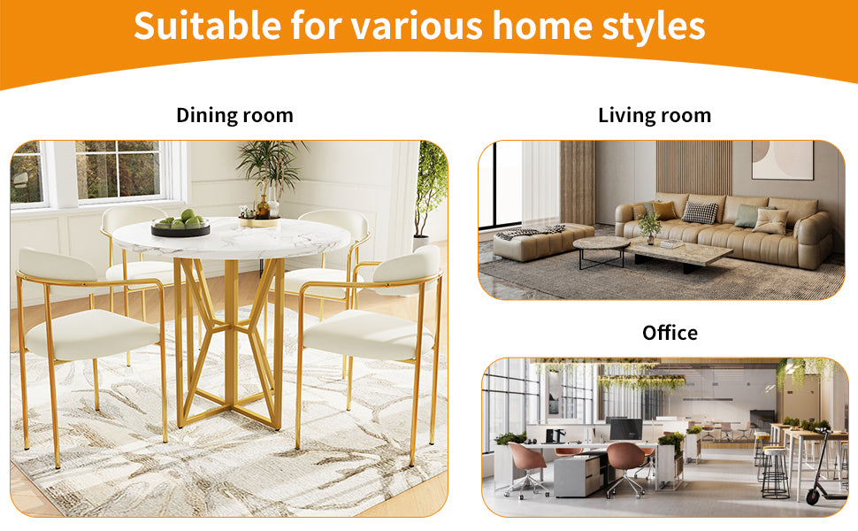 Logidon ronde eettafel 80x80 cm marmerlook gouden poten 4-6 personen