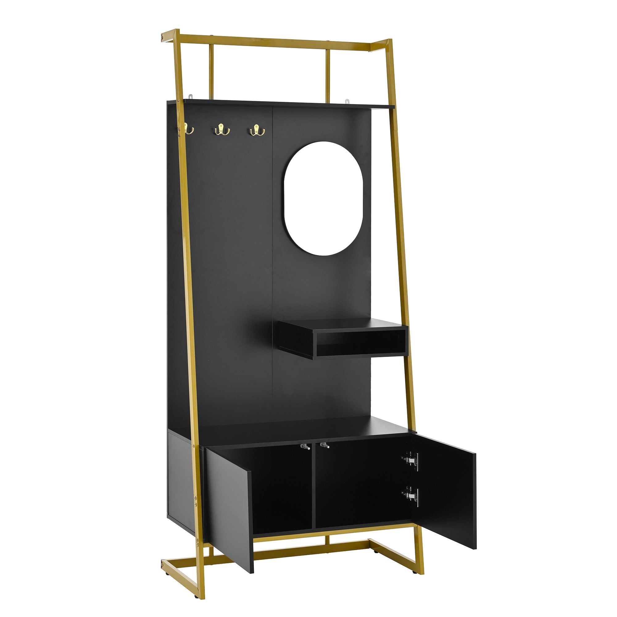 Logidon Modern Compact Wardrobe Box Mirror Shoe Bench Black 78 x 38.5 x 180.5 cm
