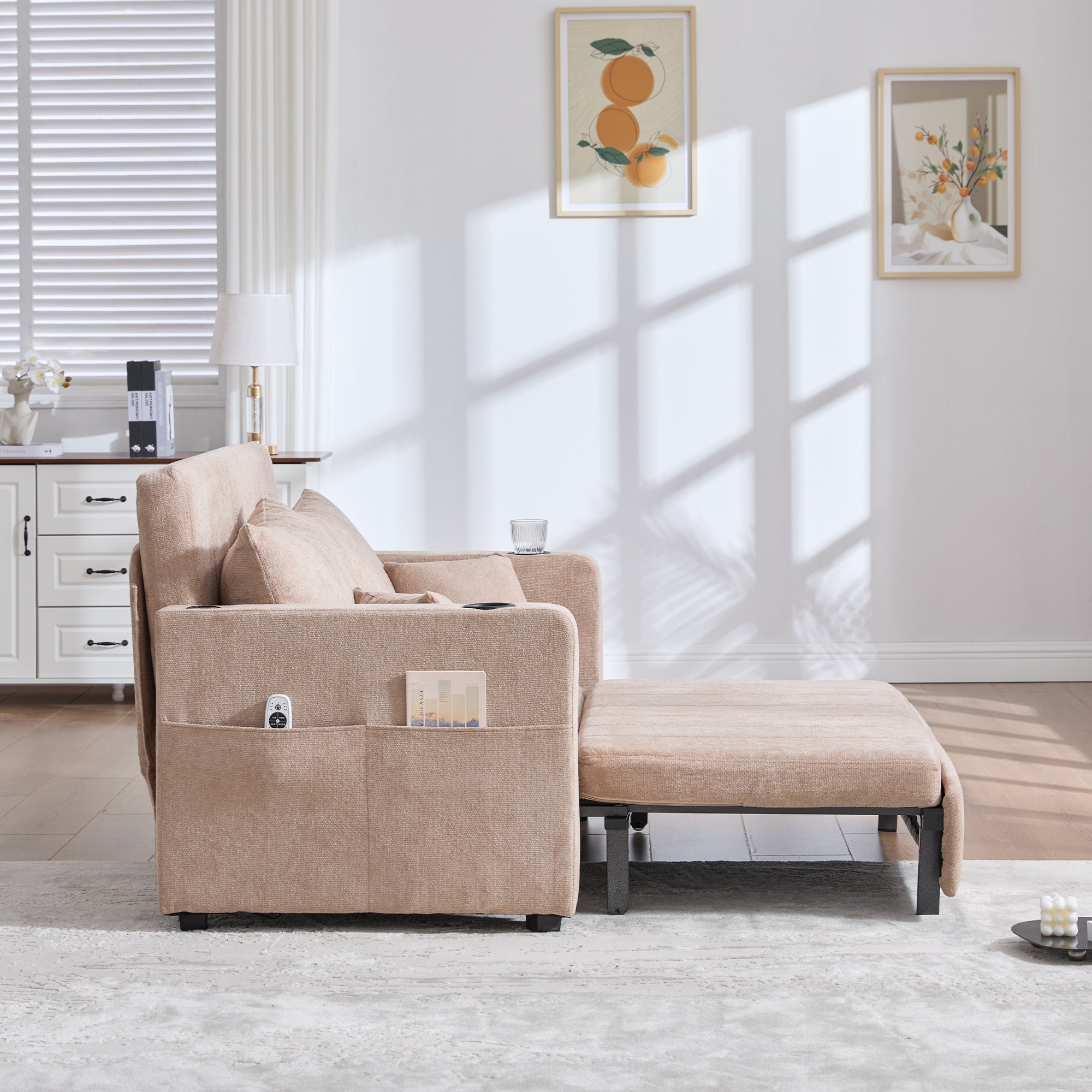 Logidon multifunctionele stoffen bank Khaki Velvet met USB-oplaadfunctie