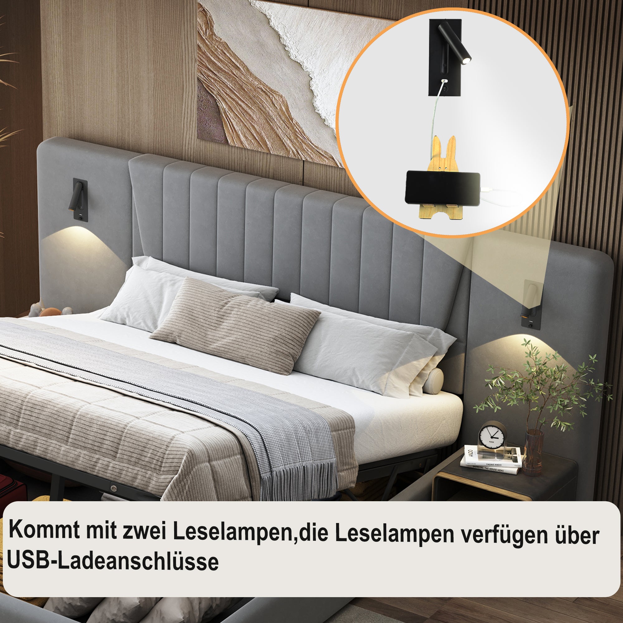 Logidon gestoffeerd bed 180x200 cm grijs met extra lange rugleuning