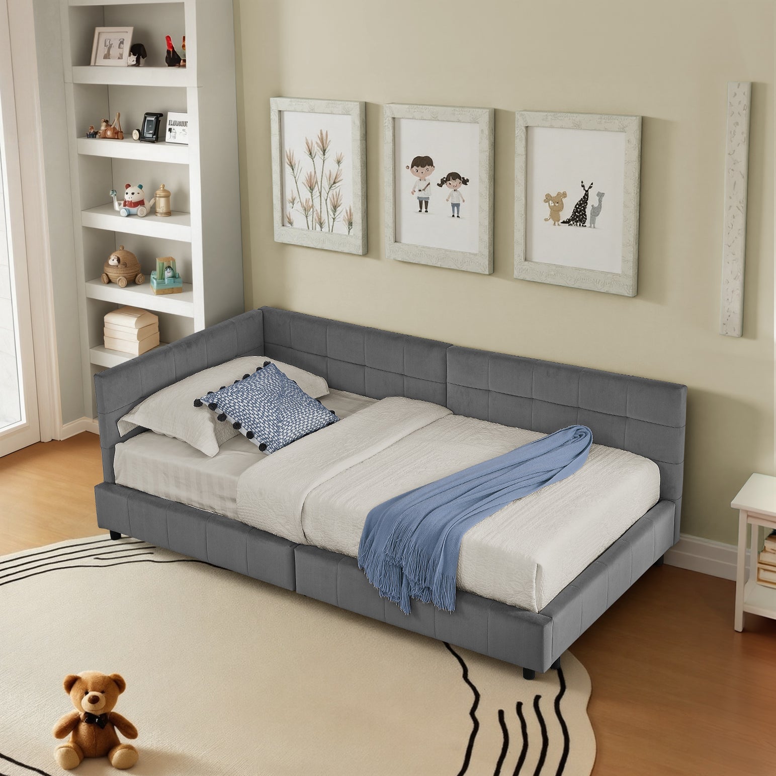 Logidon single bed 90x200 cm velvet dark gray high back