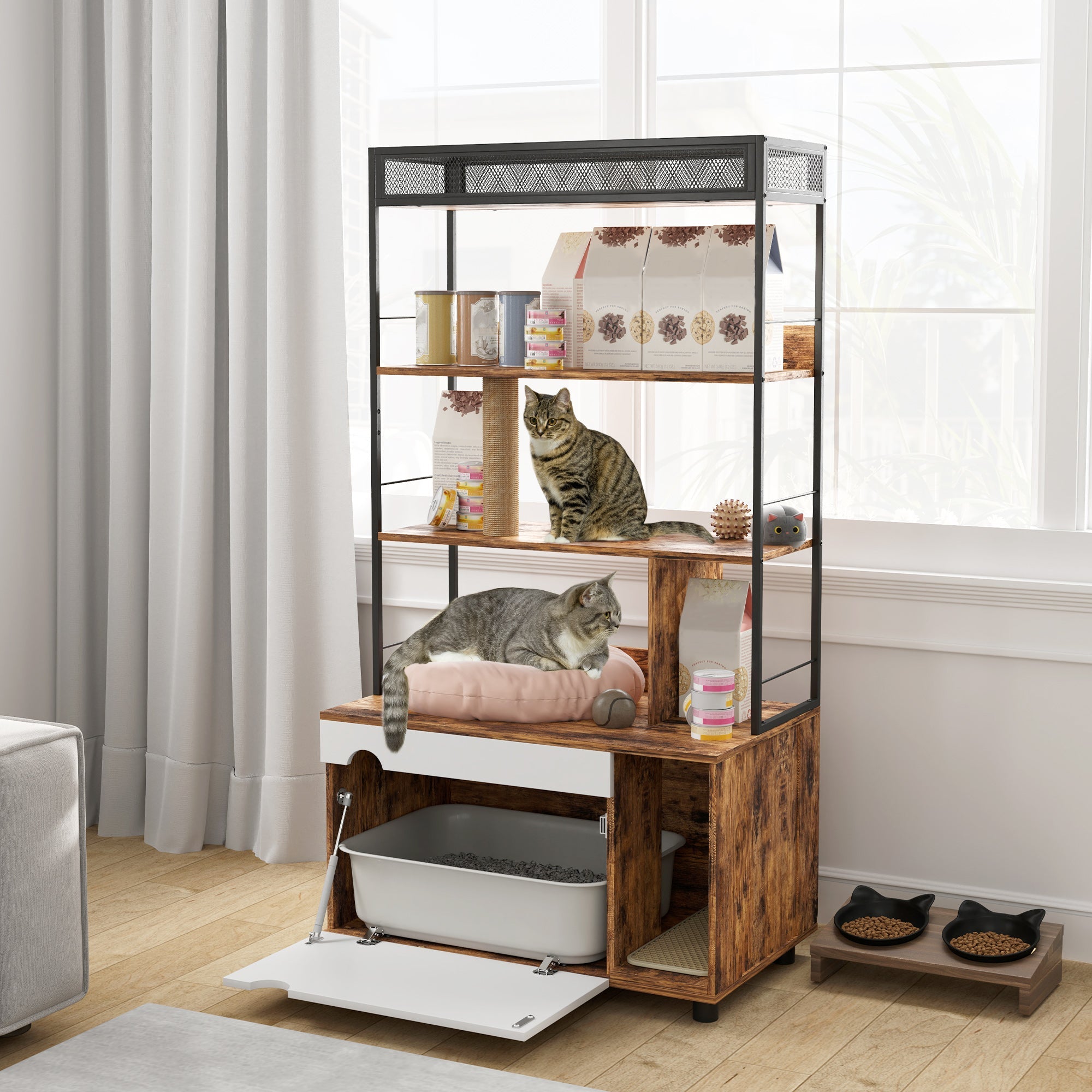 Logidon PawHut 2 in 1 Kattenbakkast Rustiek Bruin 80 x 48 x 152 cm