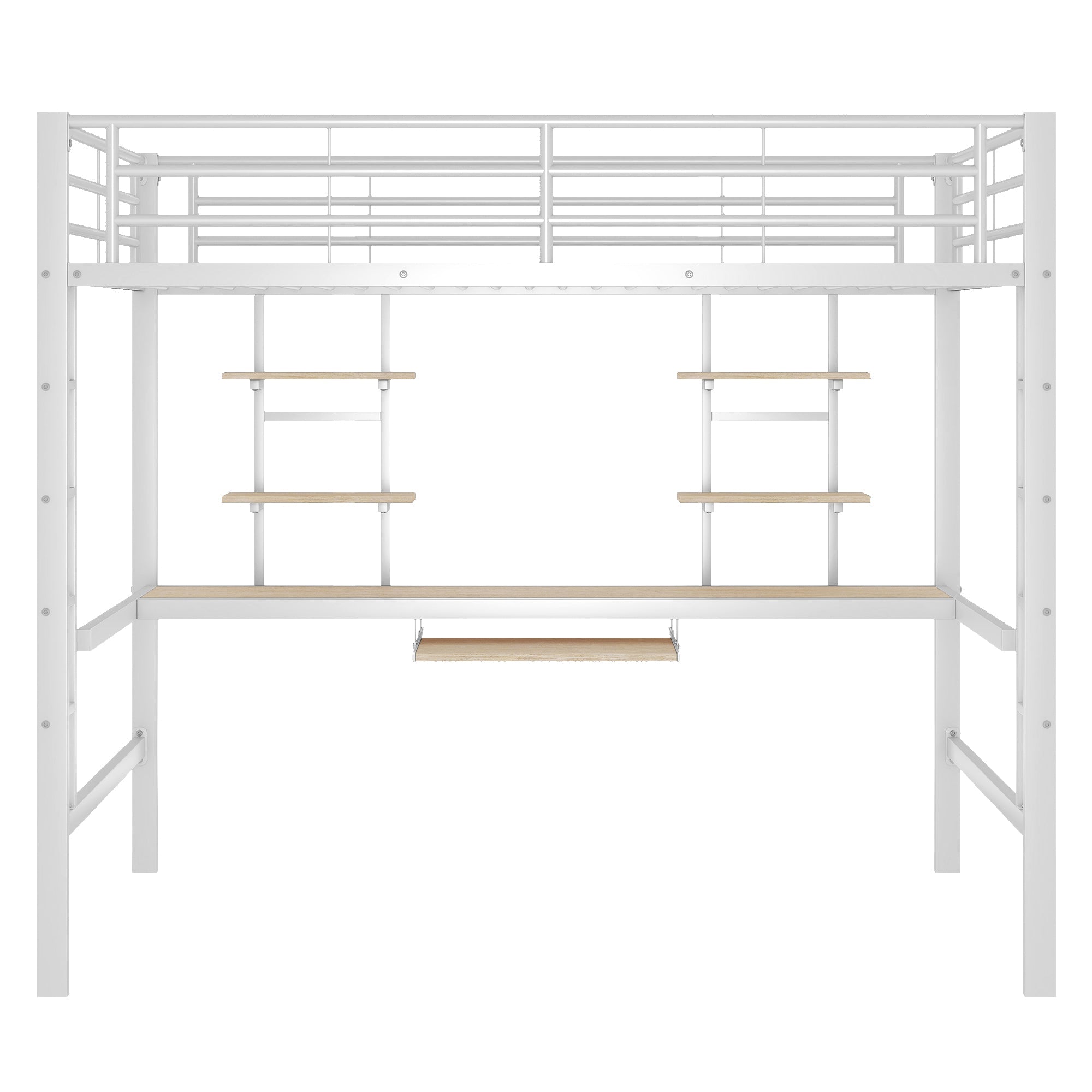 Logidon hoogslaper 140x200 cm metalen bed met bureau en plank wit