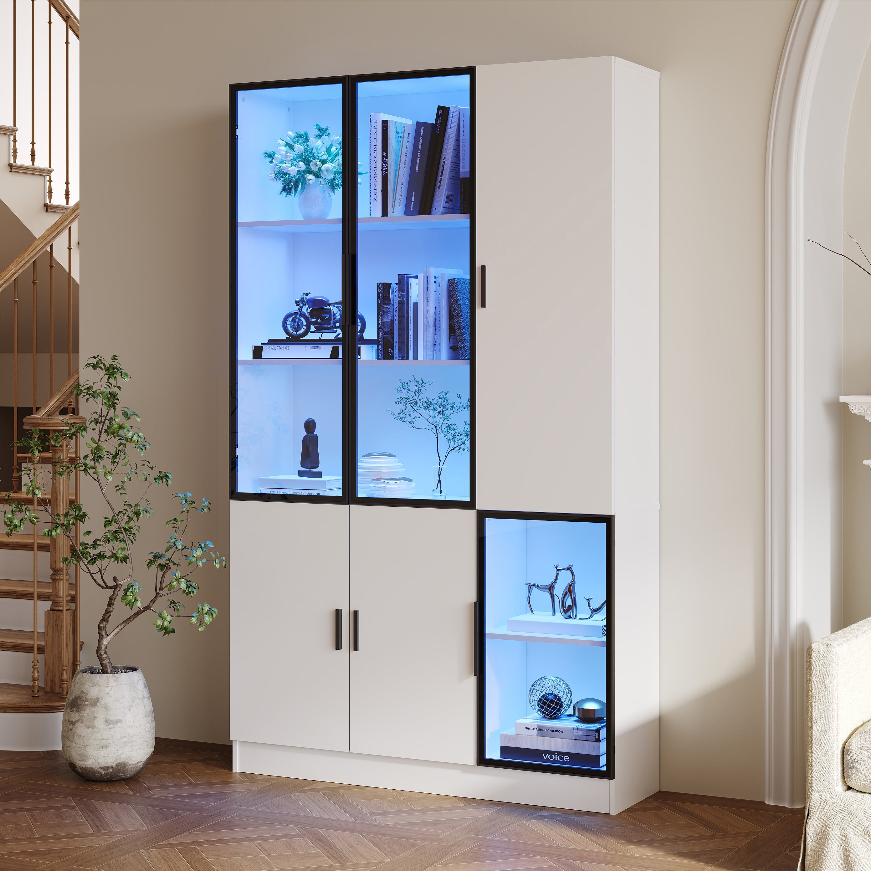 Logidon vitrinekast 120x35x200 cm wit met glazen deuren LED