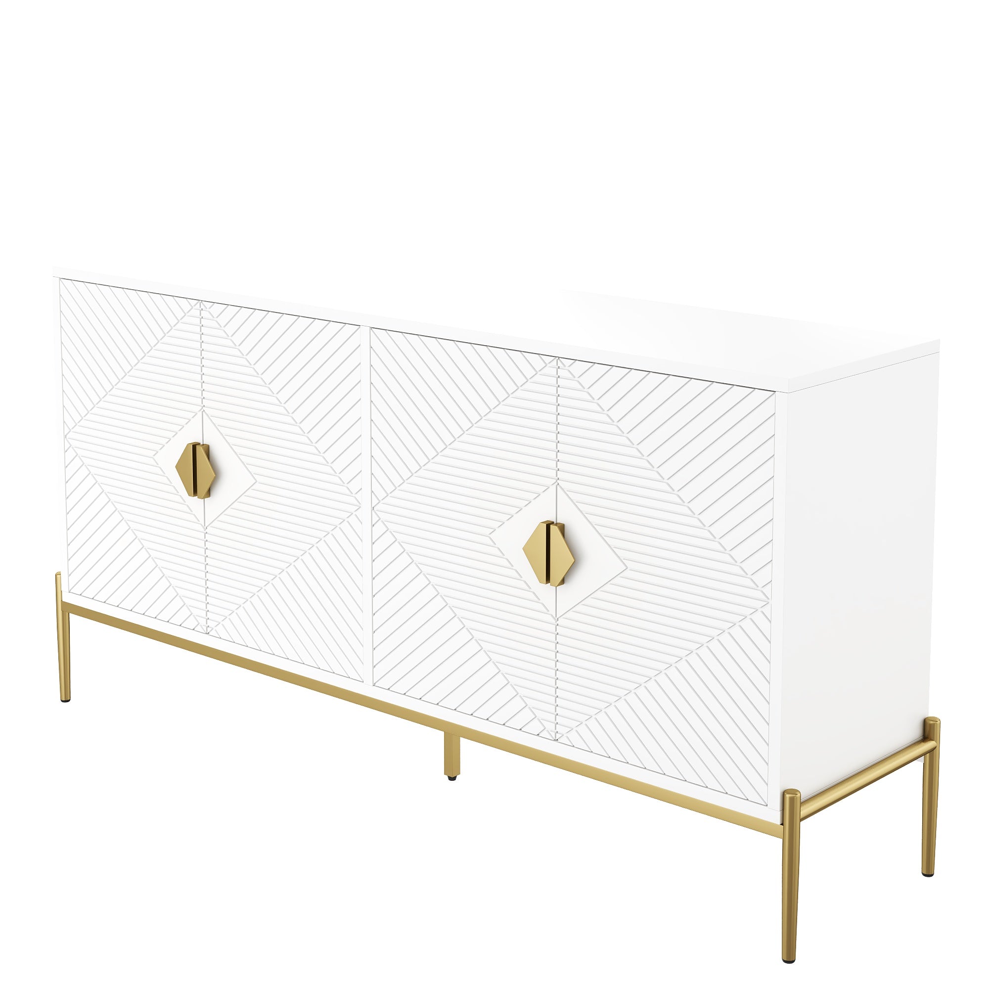 Logidon Modern dressoir wit met gouden details, 4 deuren, 162x40x80