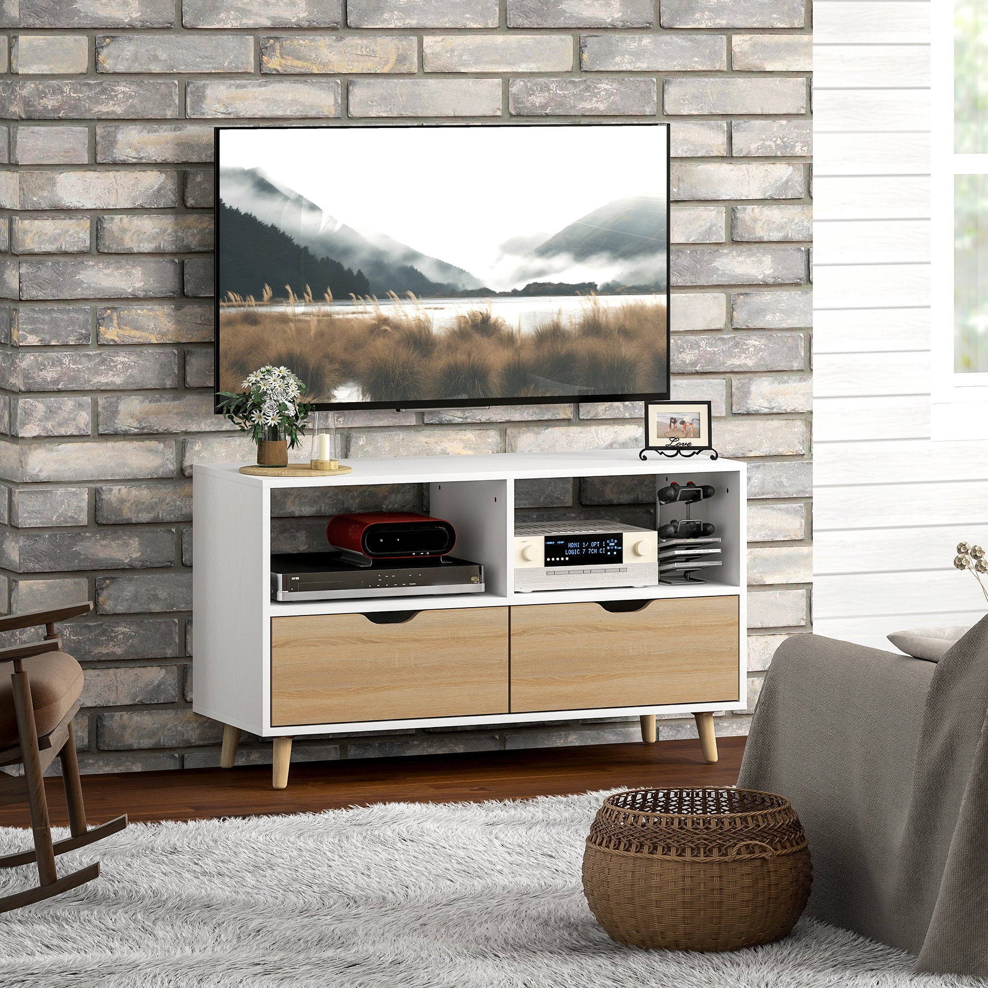 Logidon TV-meubel wit 99 cm met 2 opbergvakken en lades