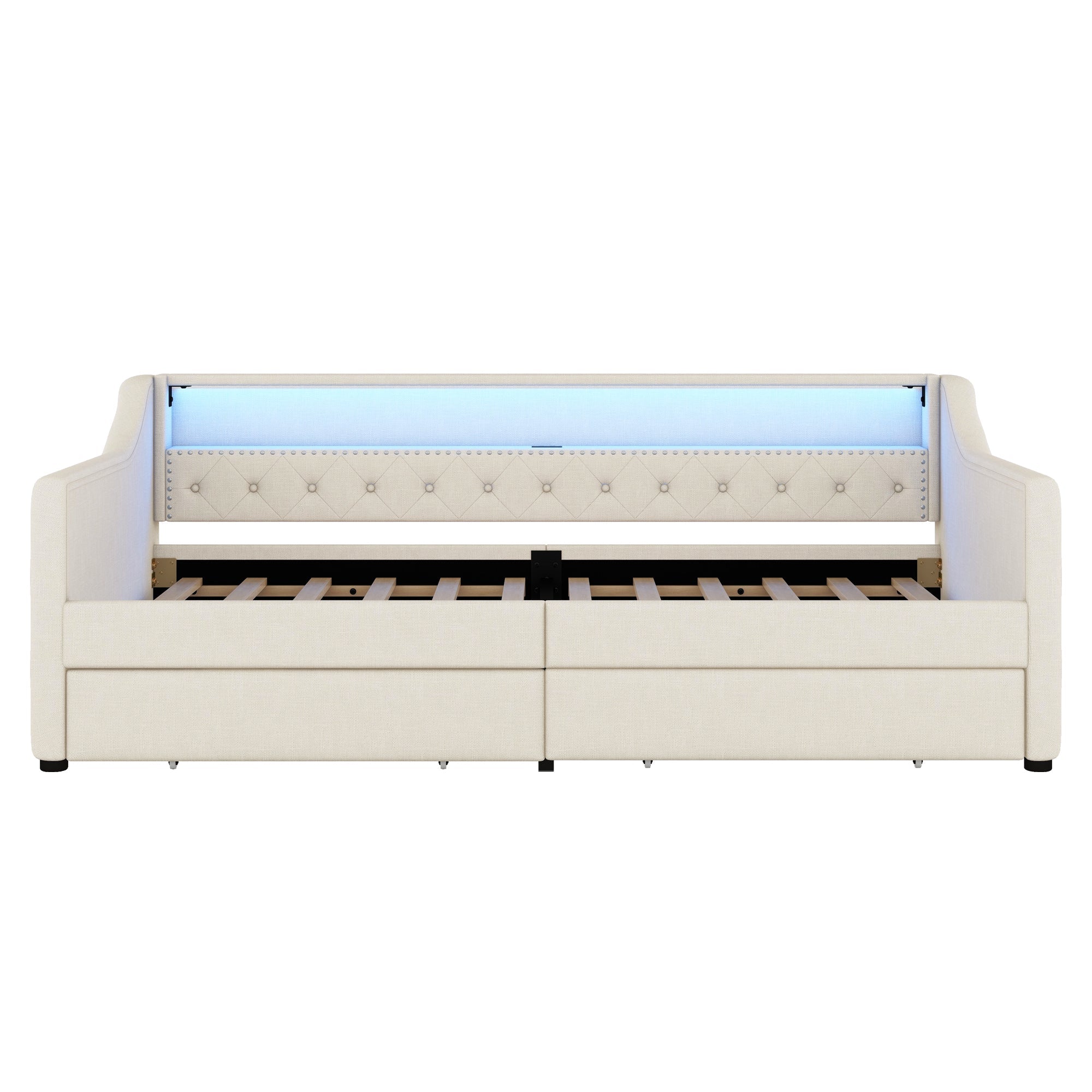 Logidon Daybed 90x200 beige slaapbank met lattenbodem USB-oplaadaansluiting