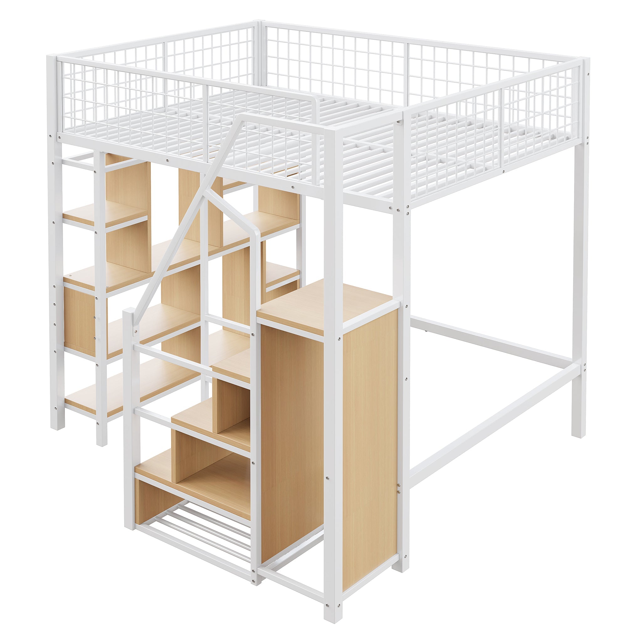 Logidon hoogslaper 140x200 cm metaal met opbergruimte trap wit