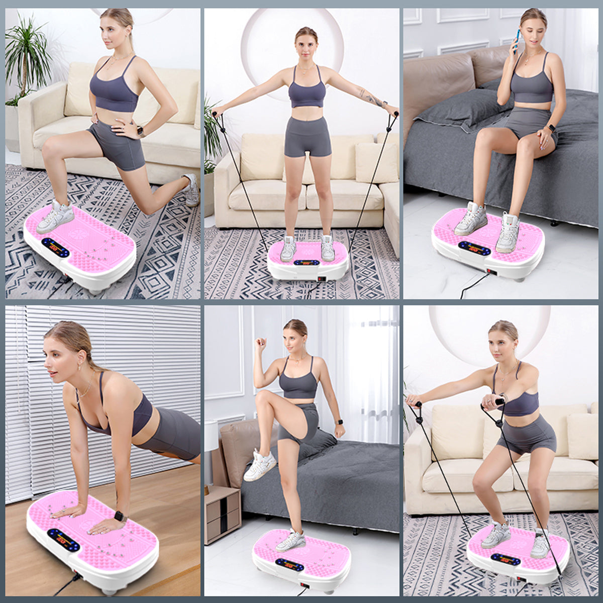 Logidon Vibration Plate Pink Full Body Fitness With Resistance Bands