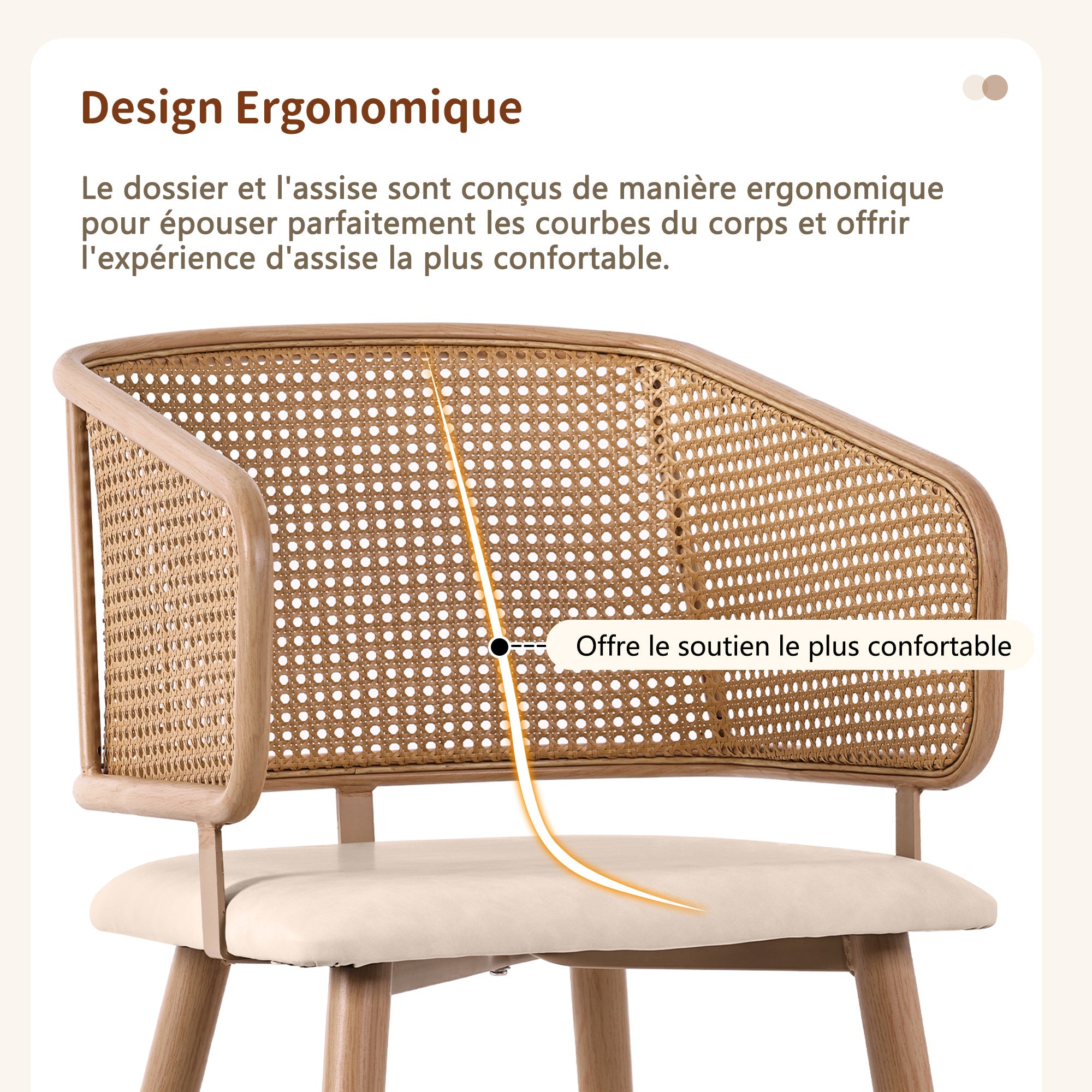 Logidon Set of 4 Dining Chairs Rattan Back PU Leather Beige Brown