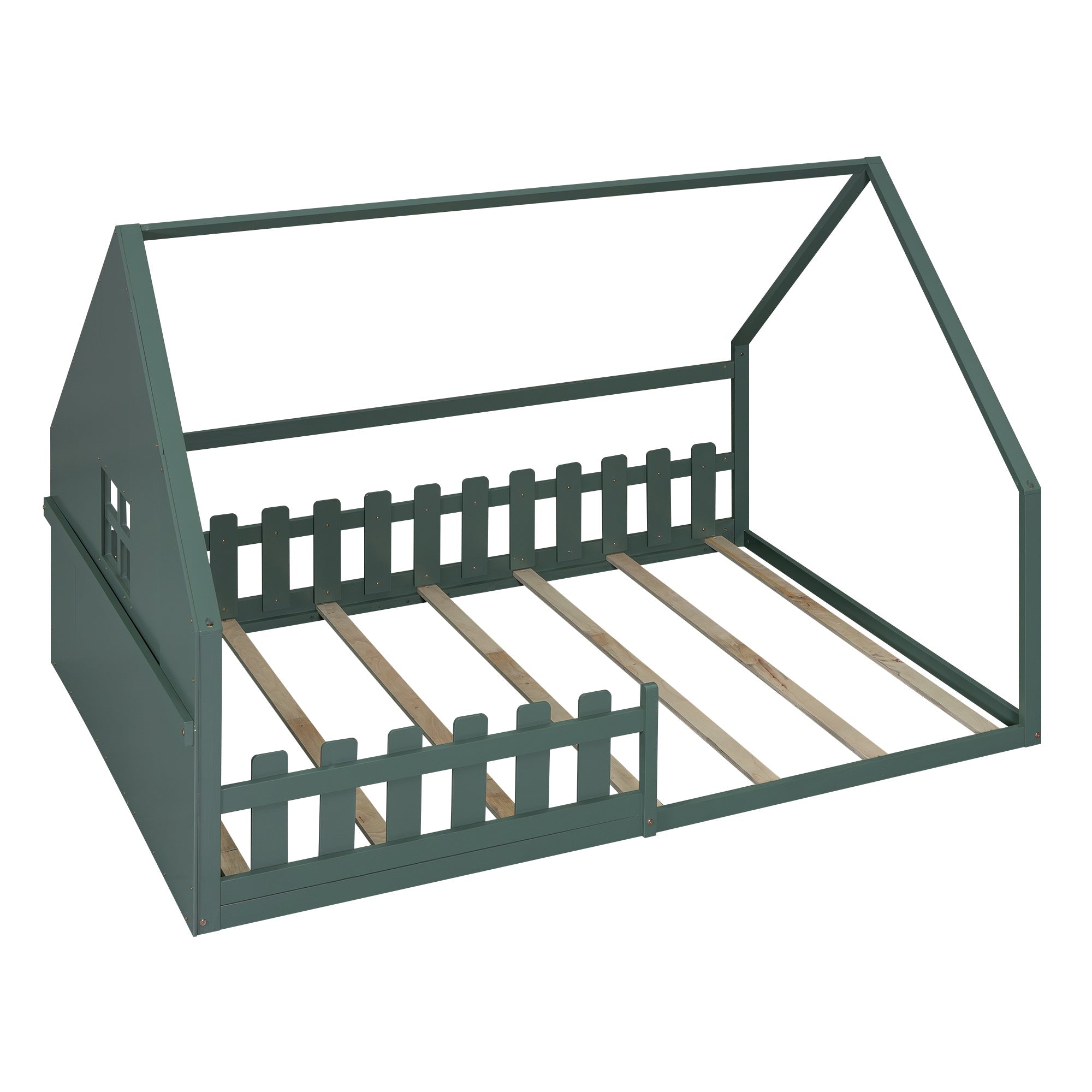 Logidon vlakbed groen 140x200 cm met huisrail en railing