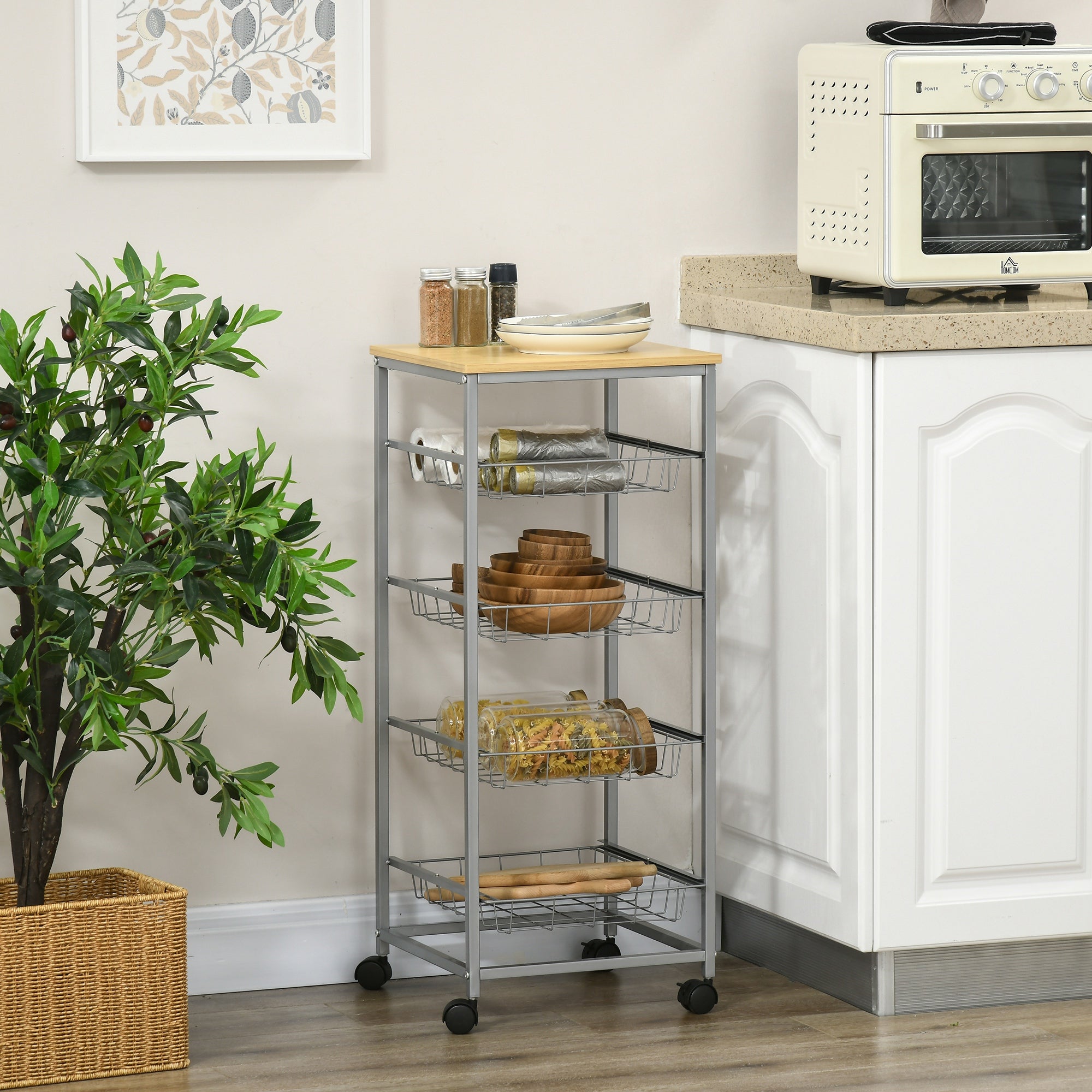 Logidon serving trolley silver 36.5x36.5x89 cm with metal baskets