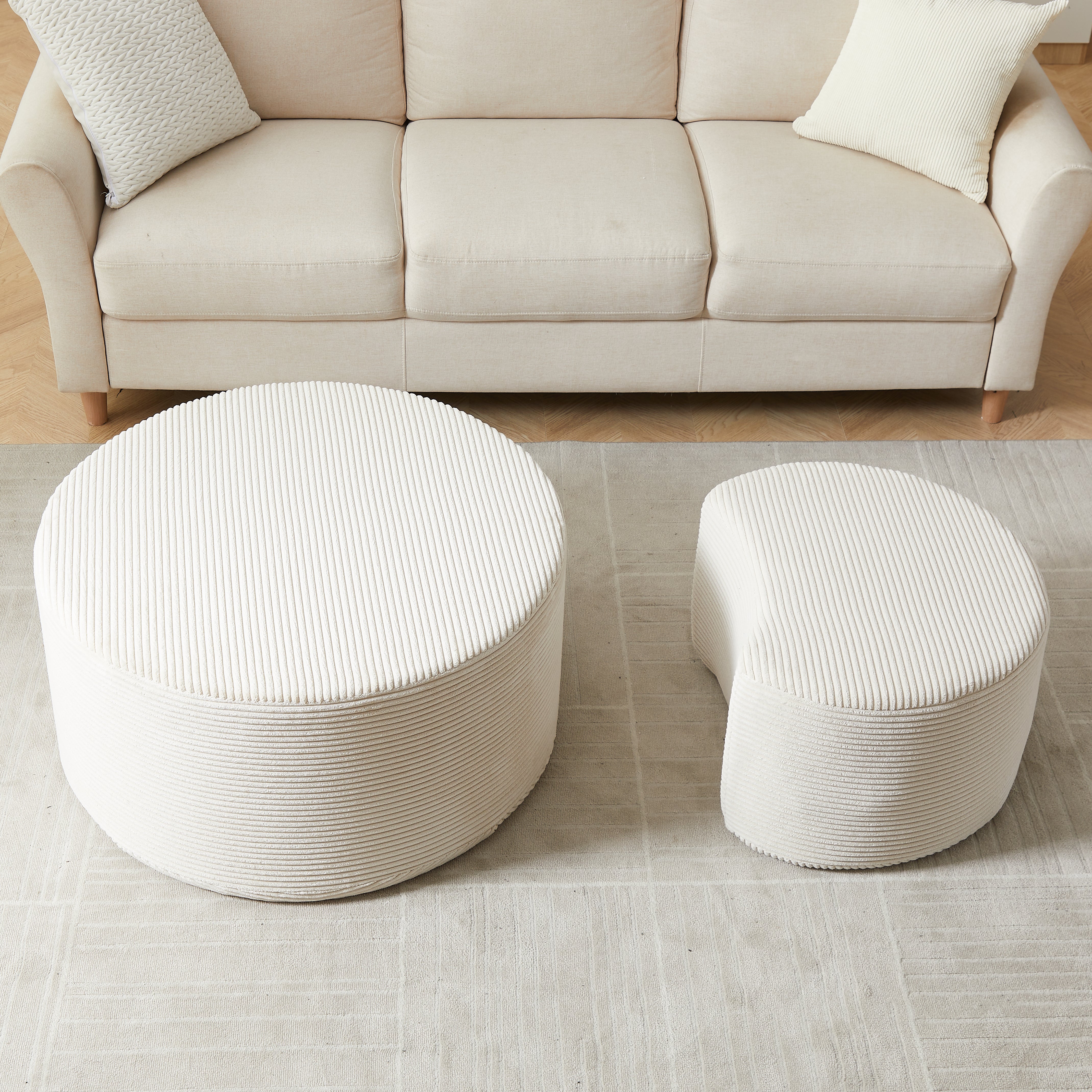 Logidon salontafelset van 2 rond gewatteerde beige stof