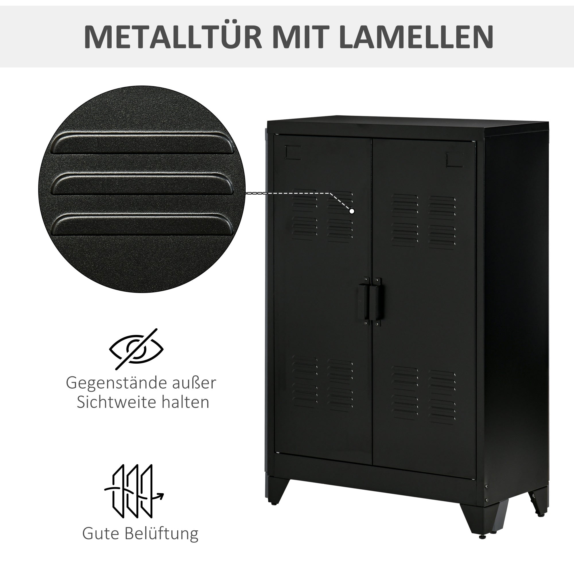 Logidon archiefkast dressoir met lattendeuren zwart 75x33x110 cm