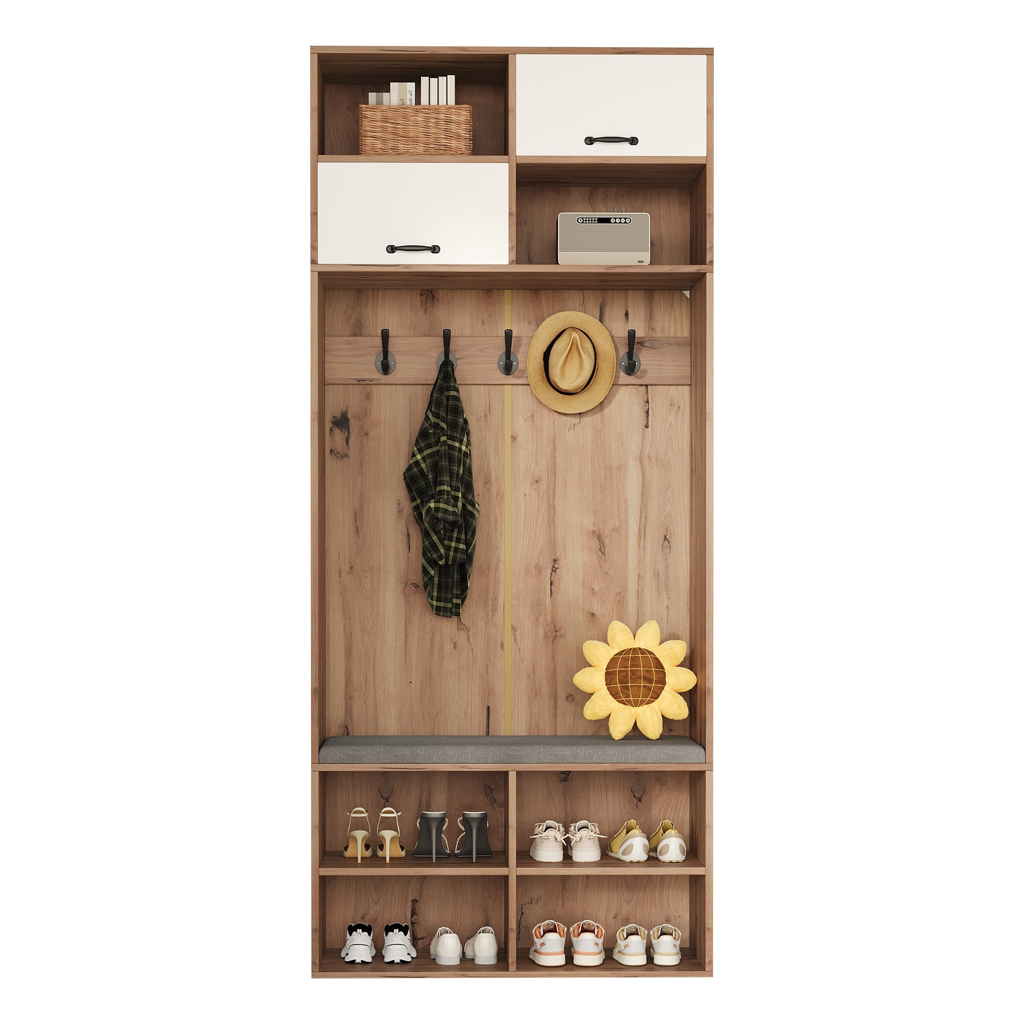 Logidon garderobekast met bank en 5 haken naturel wit 80x35x185cm
