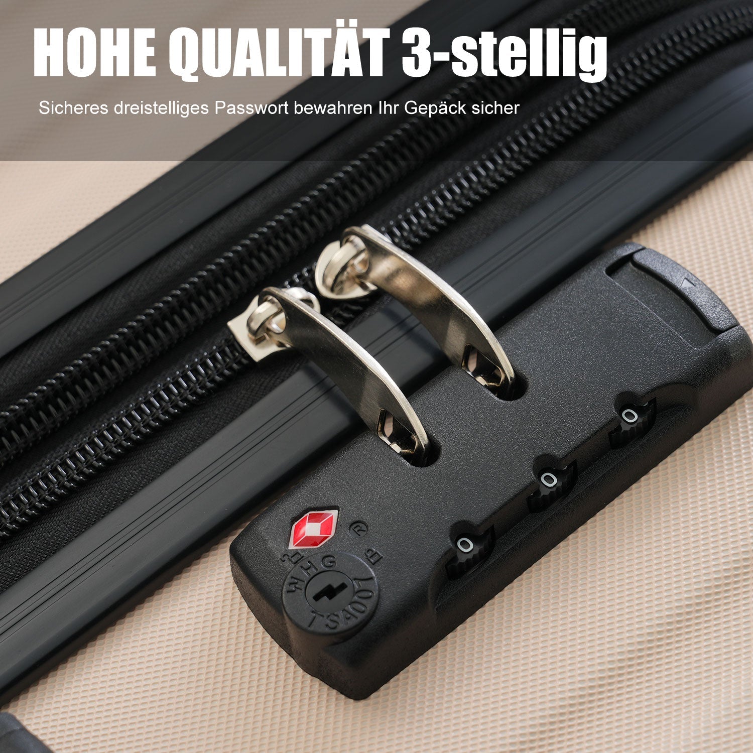 Logidon kofferset S-M-L-XL harde koffer 4 wielen beige