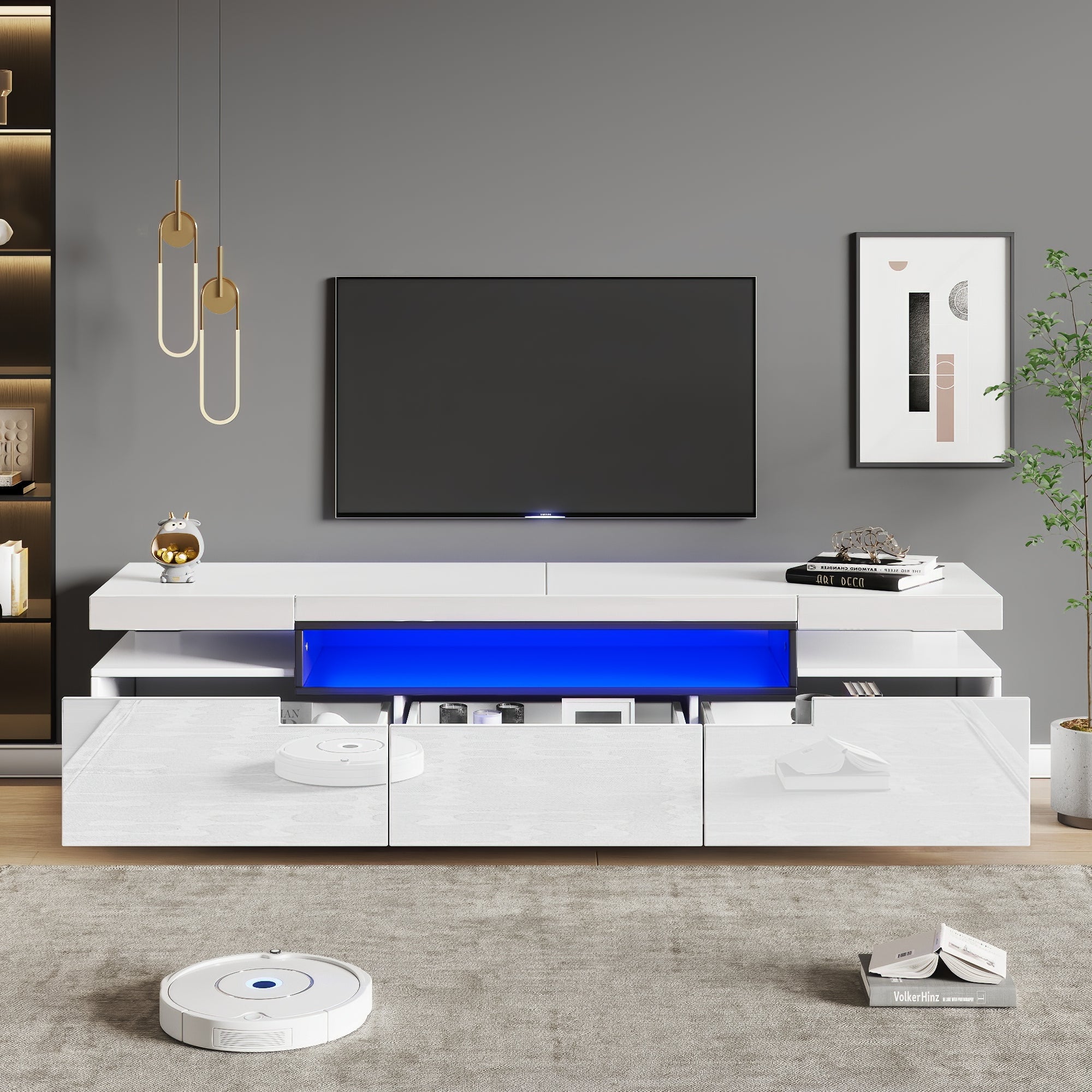 Logidon Elegant hoogglans TV-meubel wit 160x39x42cm met LED