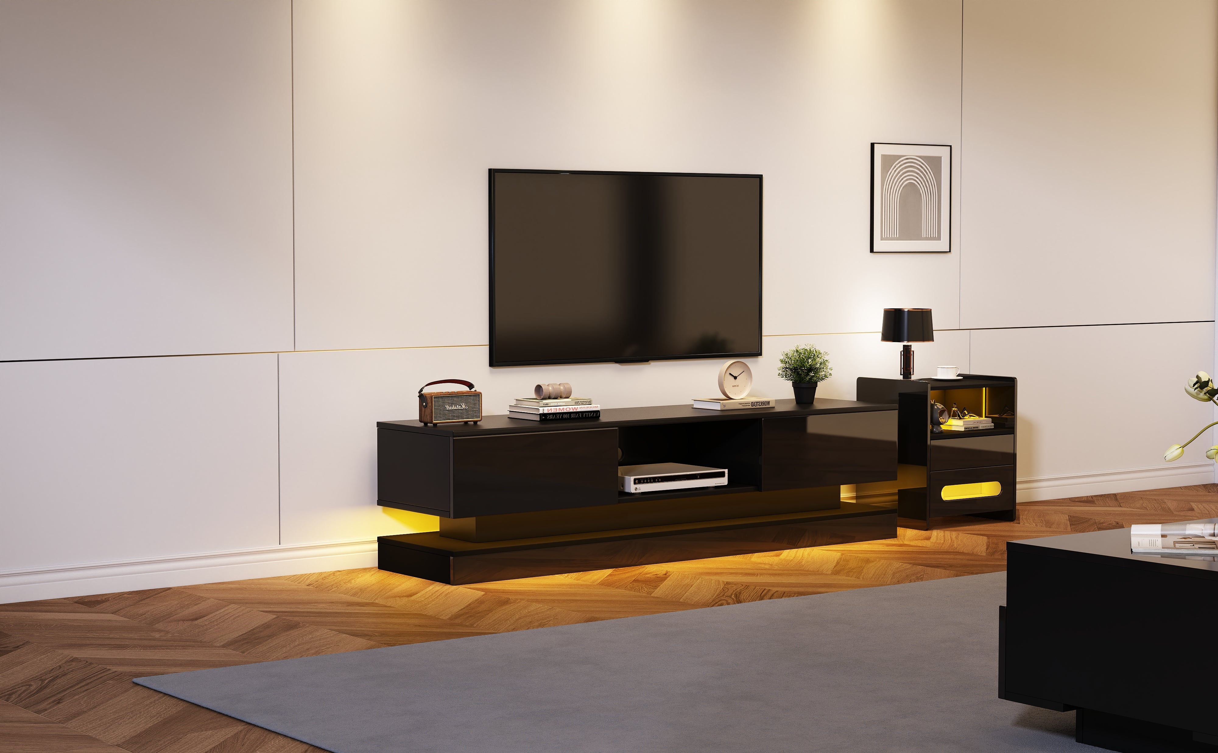 Logidon Zwart Hoogglans TV-meubel 160 CM Met LED 2 Laden