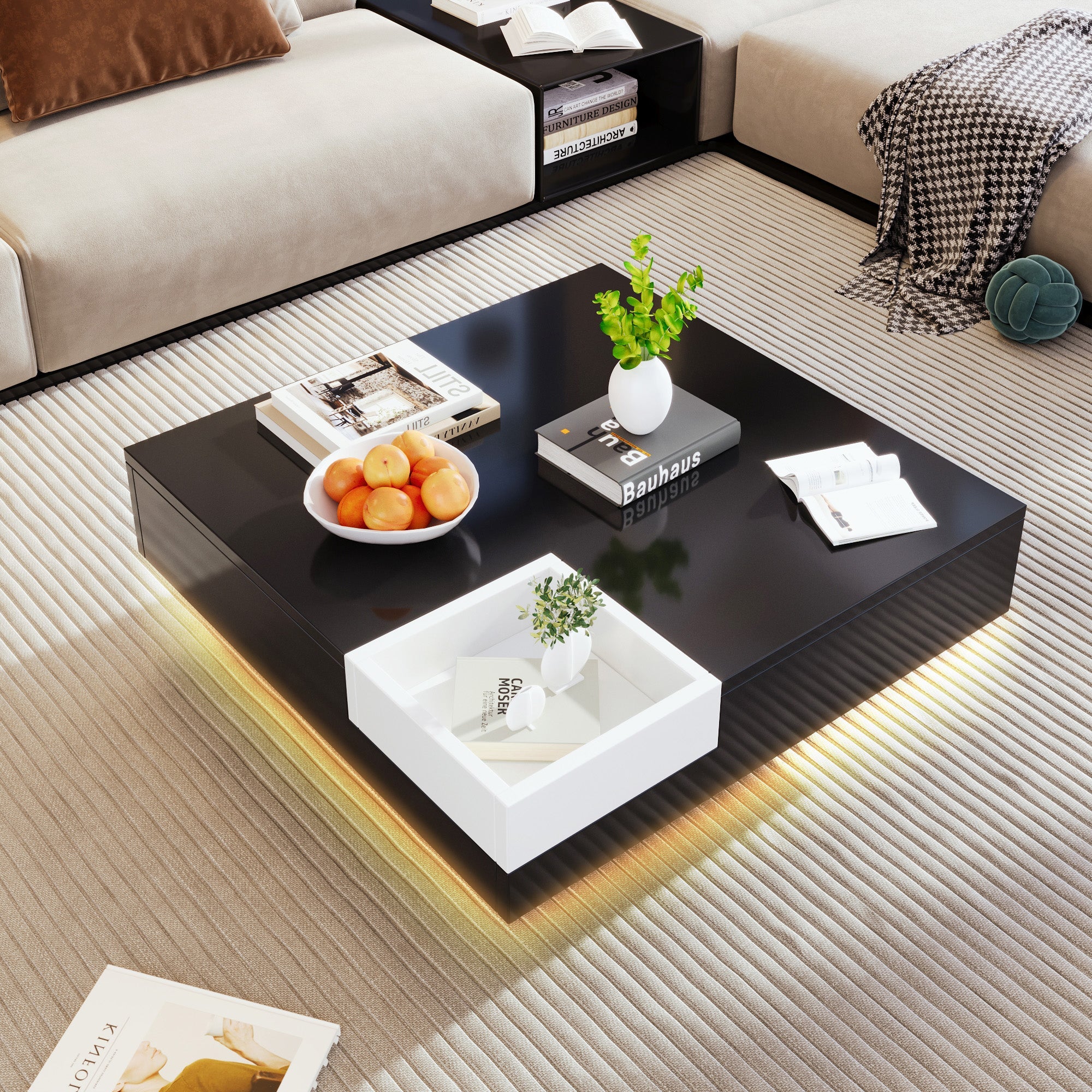 Logidon Hoogglans Salontafel Uitneembare Box Wit Zwart 72x72x30 cm