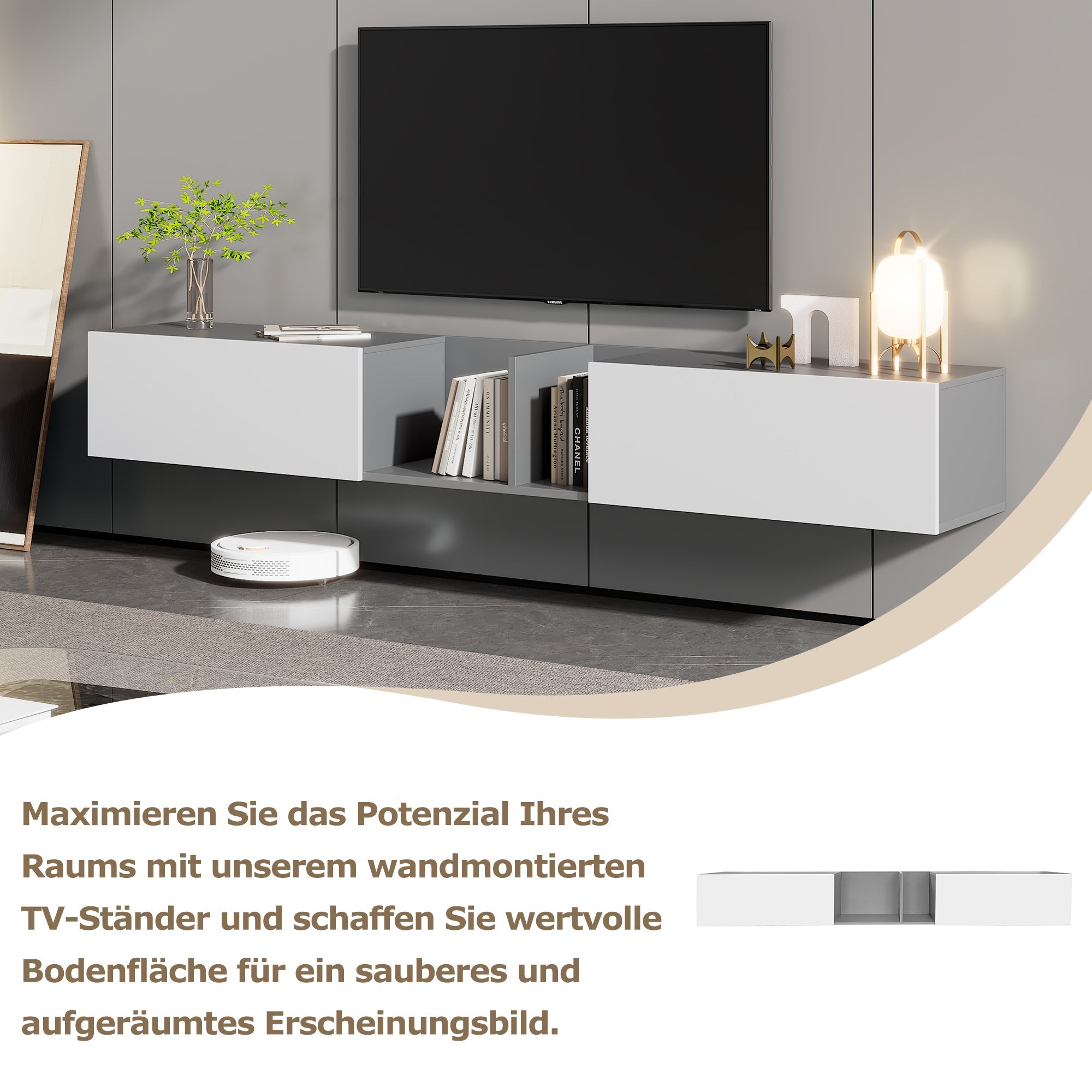 Logidon TV-meubel 170 cm hoogglans zwart glasplank LED