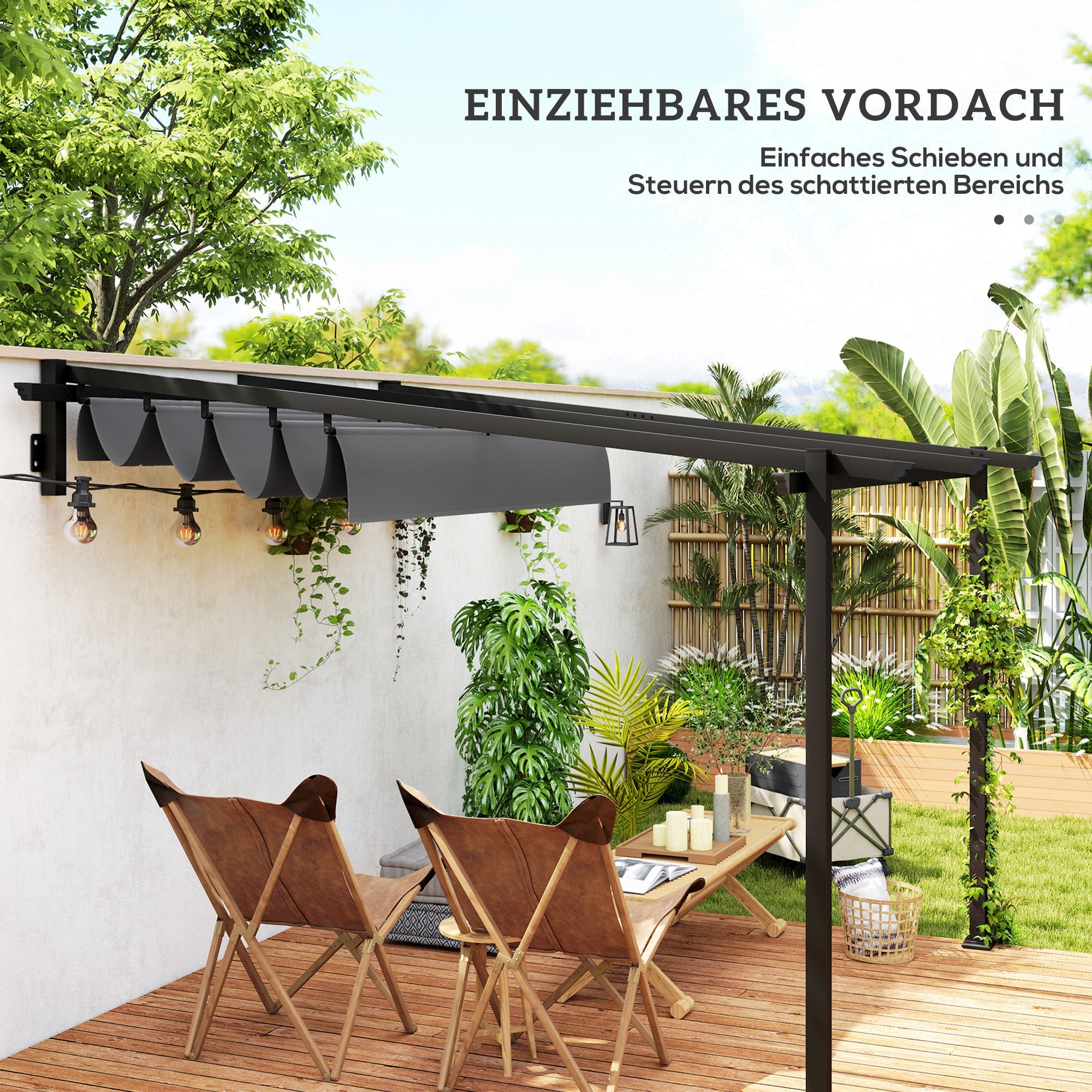 Logidon terrasoverkapping pergola 3x3m donkergrijs verstelbaar dak