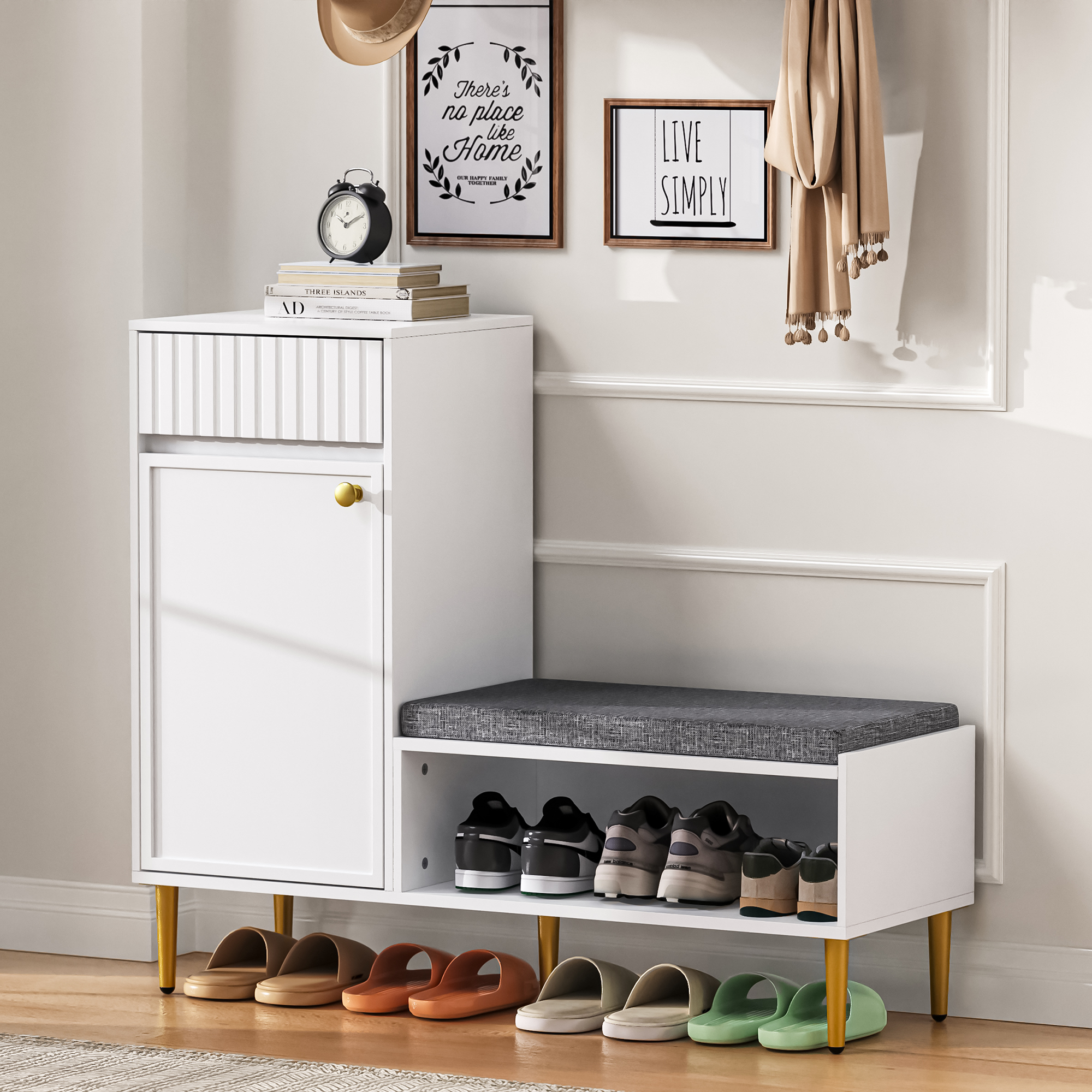 Logidon Moderne Schoenenkast Met Bank Wit 100x35x82 cm