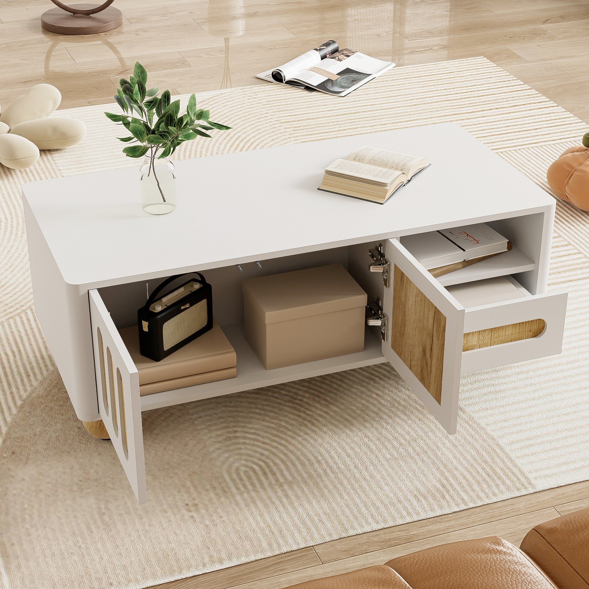 Logidon Moderne Salontafel 105x50x40 Cm Wit Houtlook LED Verlichting