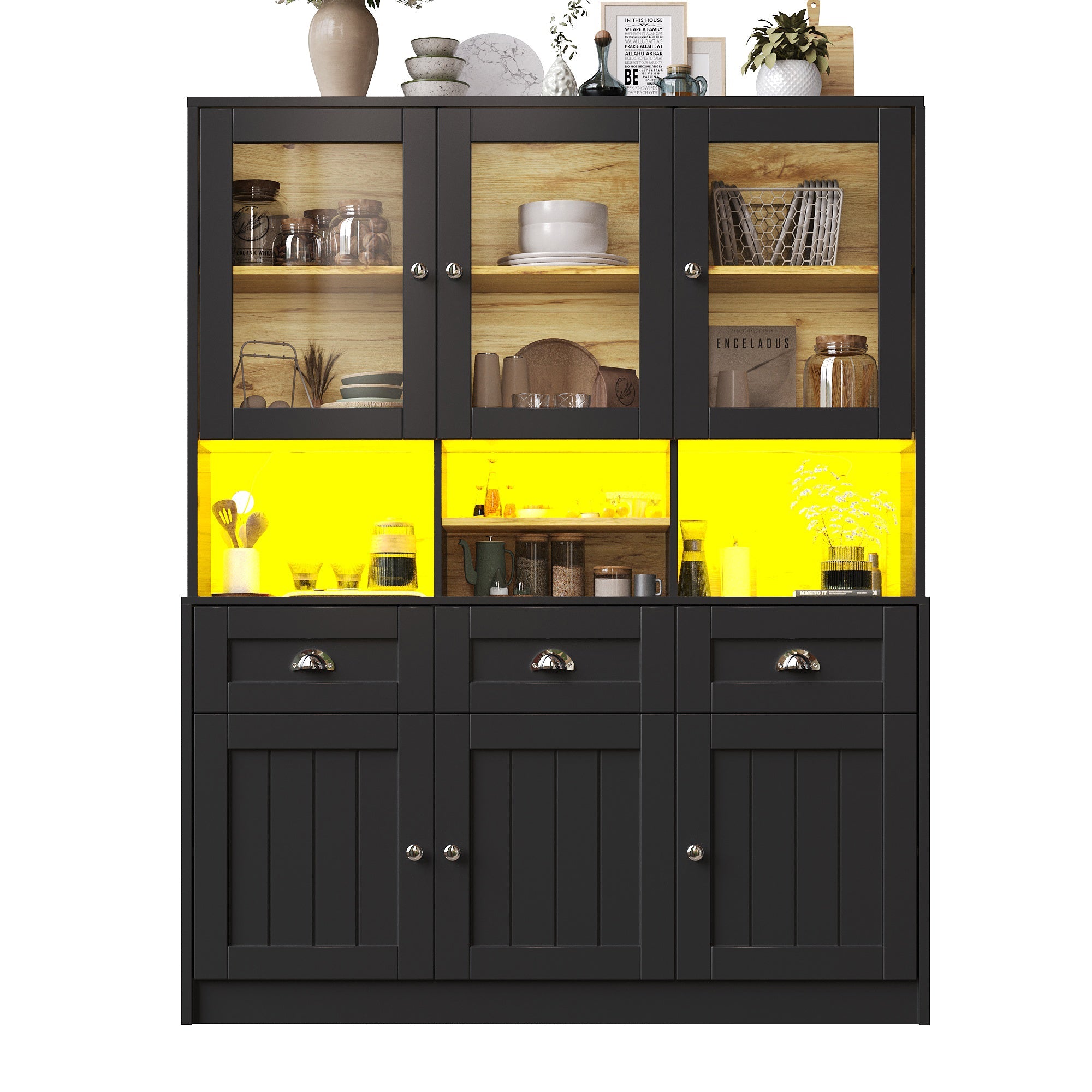 Logidon keukenkast 140x40x175 LED verlichting wit zwart