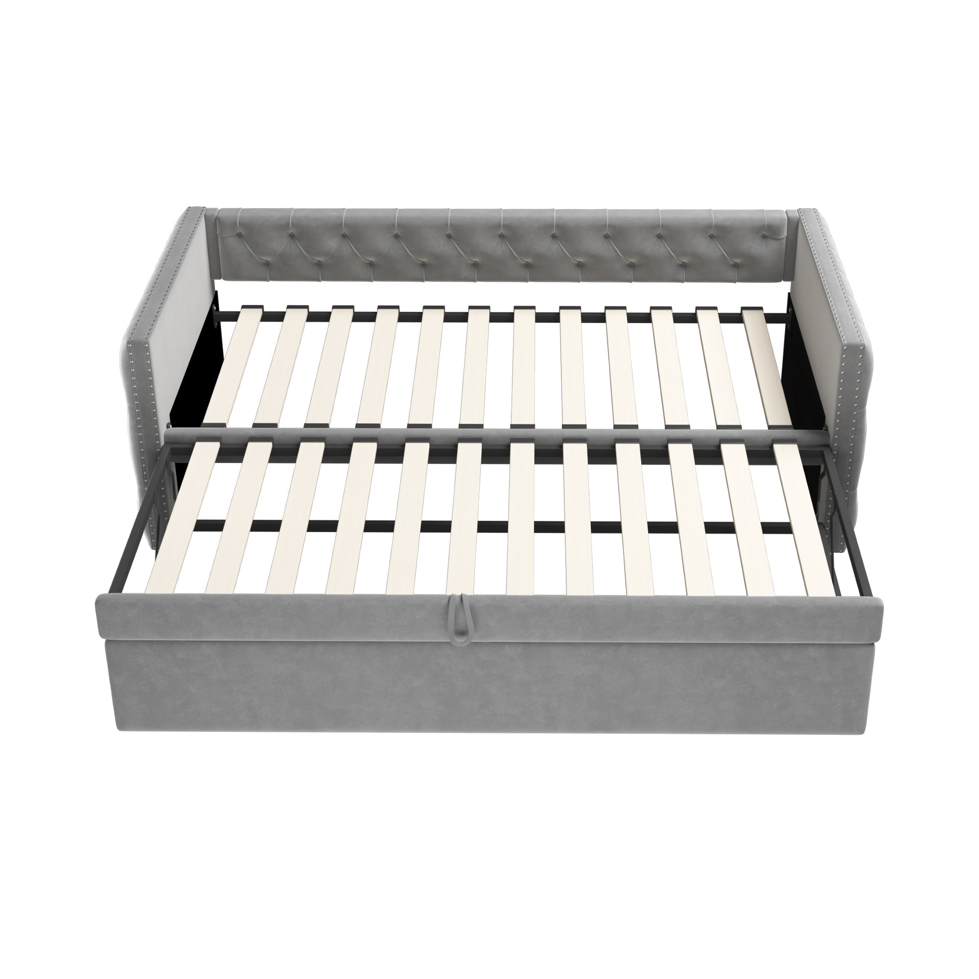 Logidon uitschuifbare slaapbank 90x200 cm met lattenbodem lichtgrijs fluweel