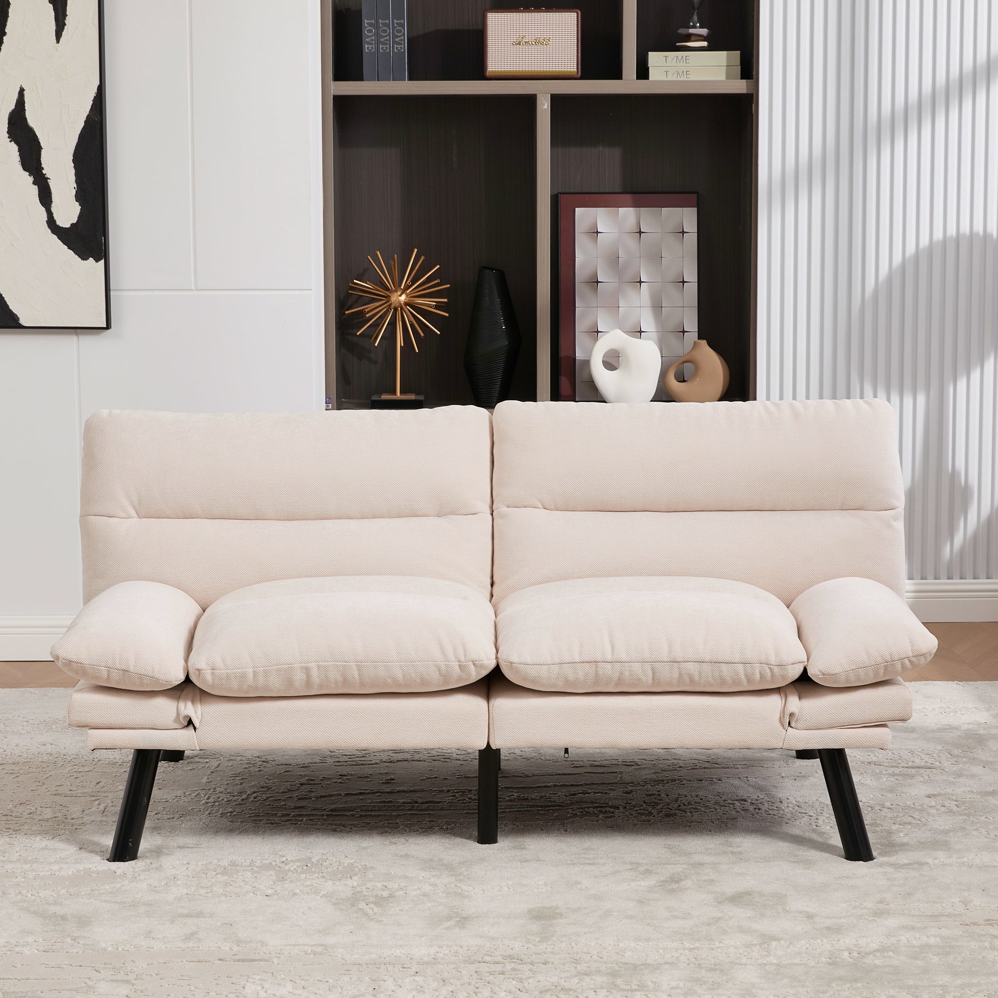 Logidon Moderne Tweezits Chenille Bank Beige Fluweel 165 x 90 x 76 cm