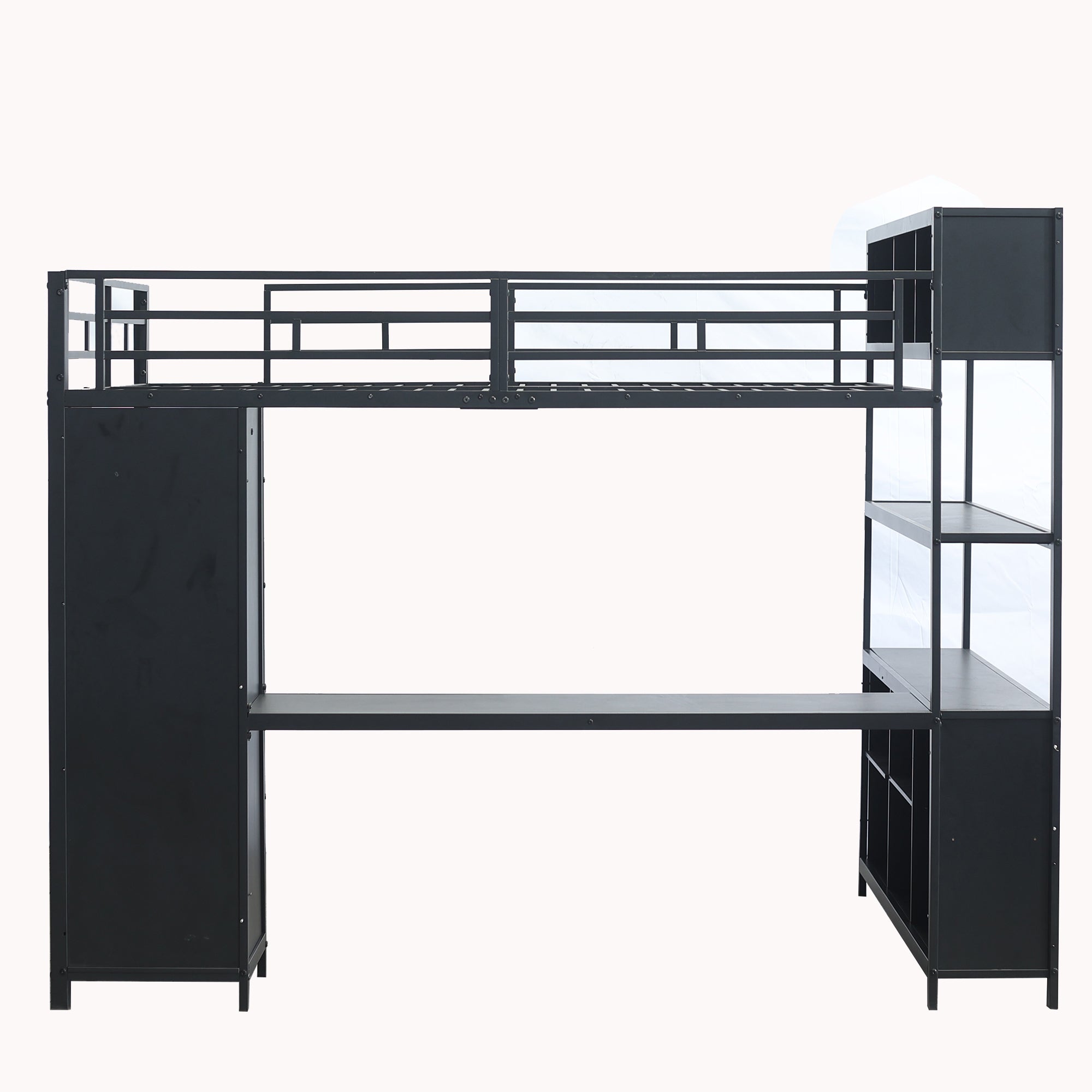 Logidon hoogslaper 140x200 zwart metaal met opbergruimte en kledingkast