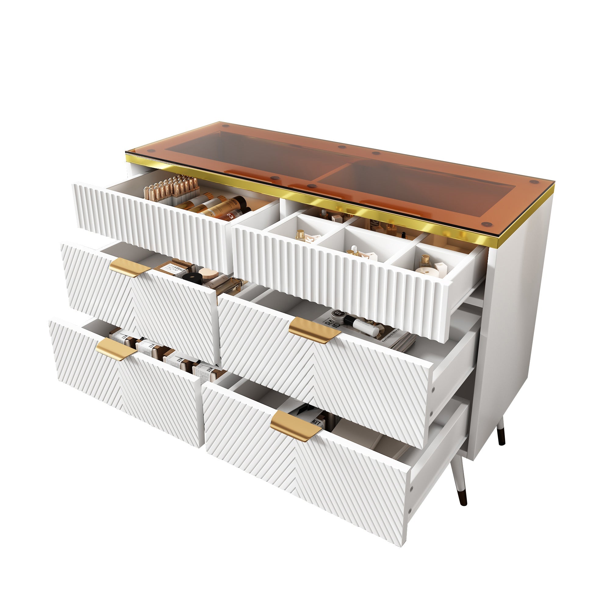 Logidon ladekast amber glazen dressoir 6 lades 120x40x76 wit