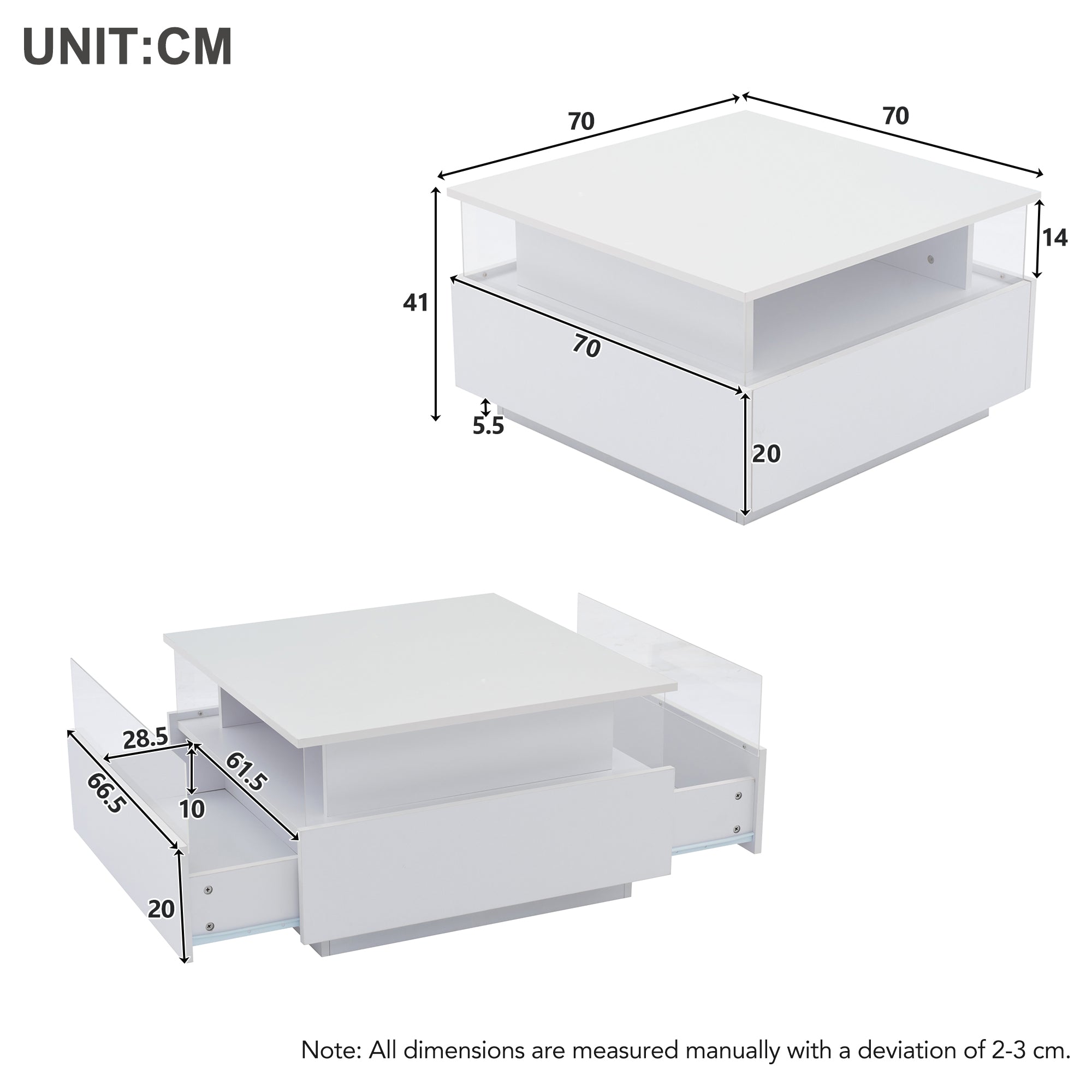 Logidon witte hoogglans salontafel 70x70x41 cm met LED-verlichting