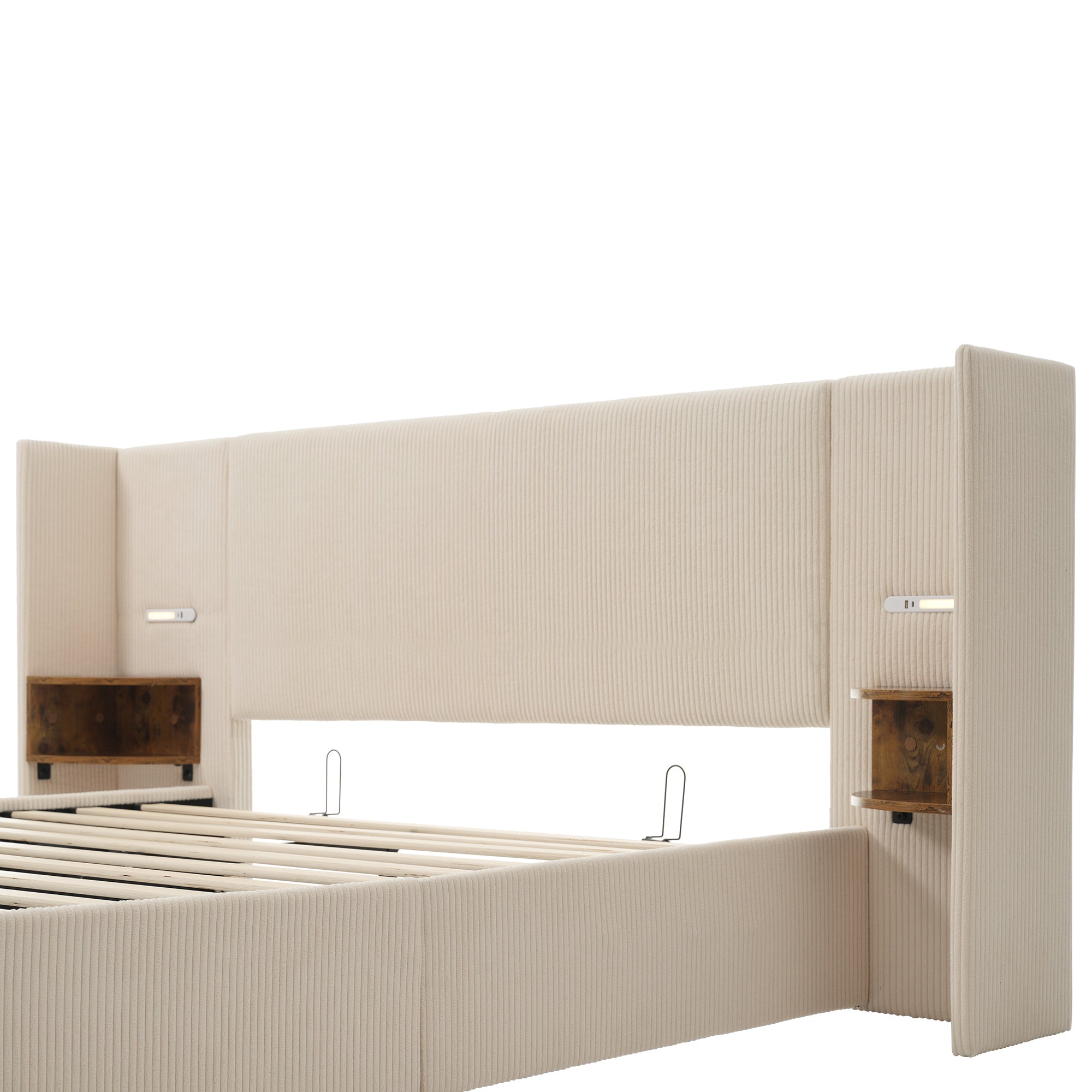 Logidon gestoffeerd bed 160x200 beige-wit met opbergruimte